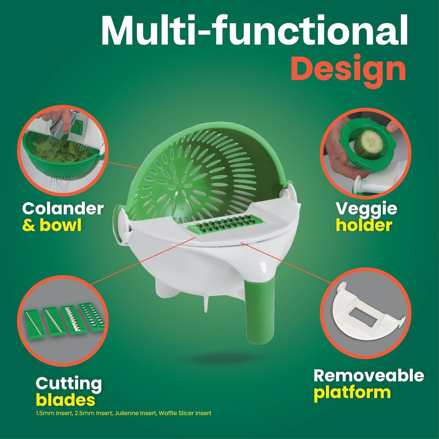 Prep Bowl – Ronnie Neville’s Original As Seen on TV Rinsing Bowl & Multi-Use Kitchen Tool to Shred, Slice, and Rinse, Vegetable & Salad Bowl