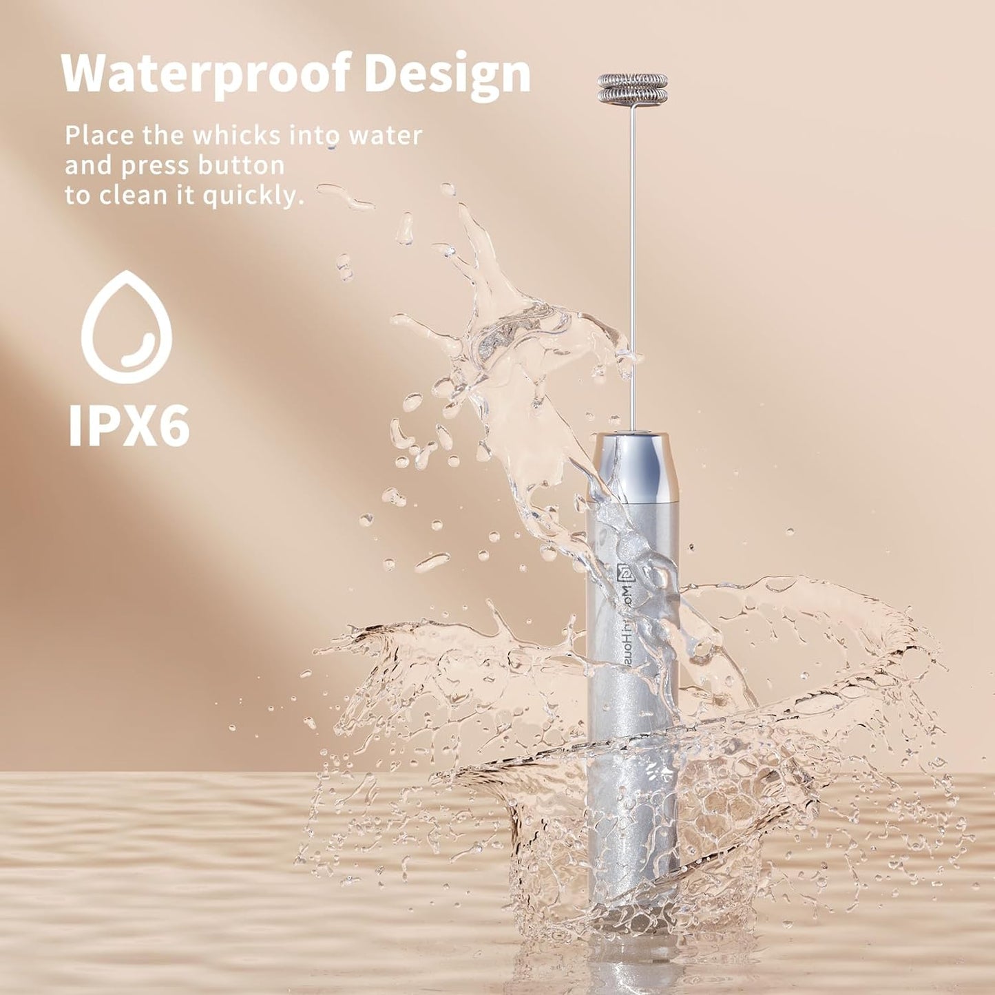 Maestri House Rechargeable Milk Frother with Stand, LunaFro Handheld Electric Foam Maker Waterproof Detachable Stainless Steel Whisk Drink Mixer Foamer for Lattes, Cappuccino