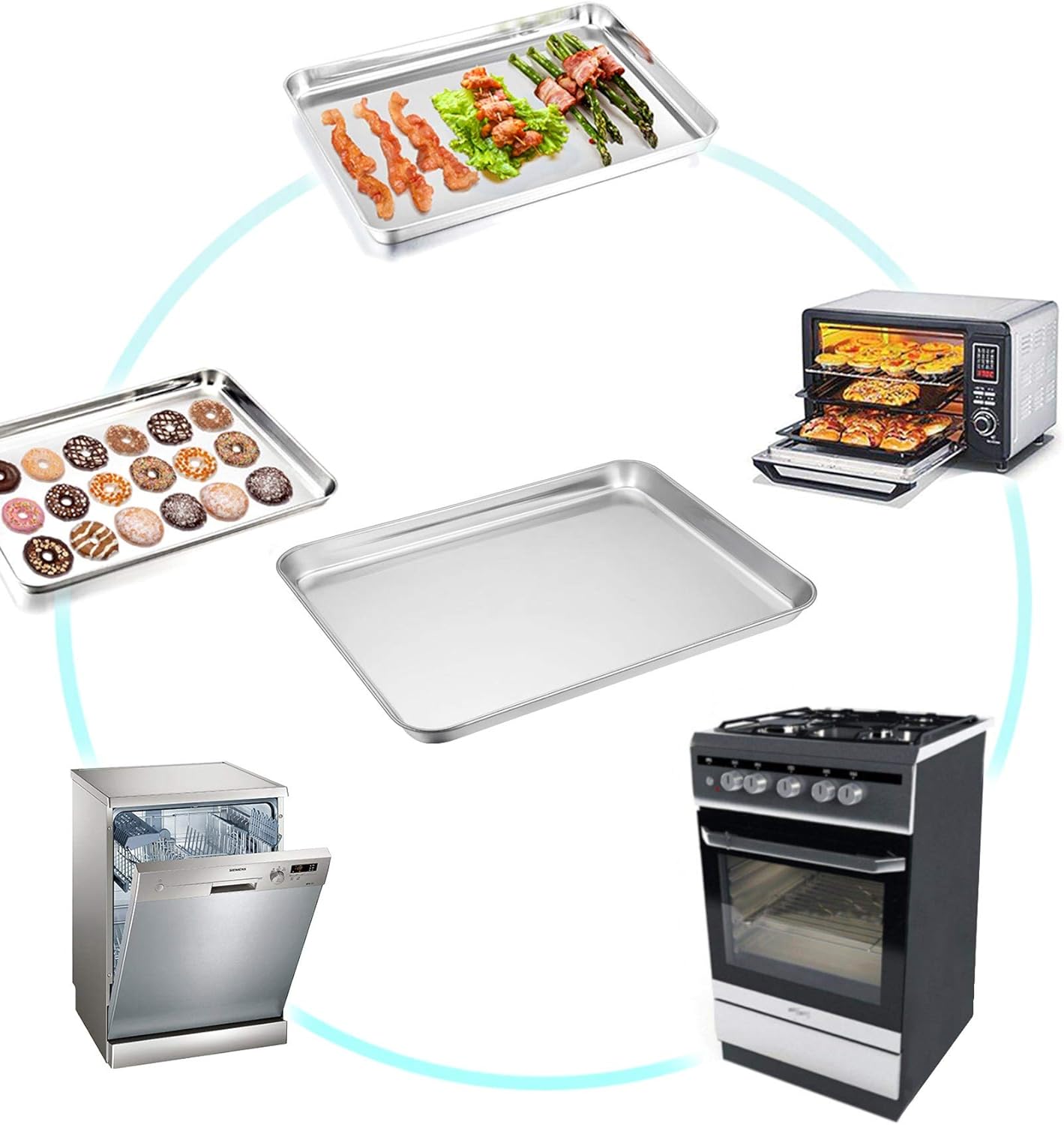 TeamFar Baking Sheet with Rack Set, Stainless Steel Cookie Sheet Baking Pans with Cooling Rack, Non Toxic & Healthy, Rust Free & Heavy Duty, Mirror Finish & Easy Clean, Dishwasher Safe - 6 Pieces