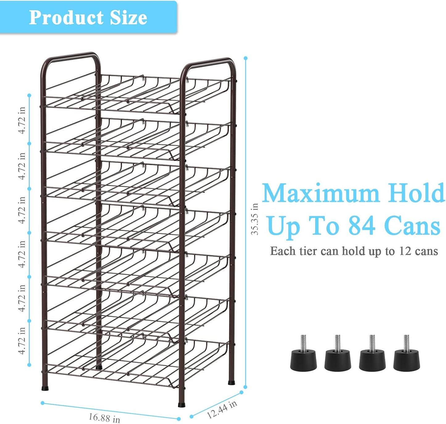 Vrisa Can Organizer for Pantry 7-tier Can Dispenser Rack Holde up to 84 Cans Multifunctional Can Holder for Canned Food Storage Kitchen Cabinet or Pantry Shelf Rustic Brown