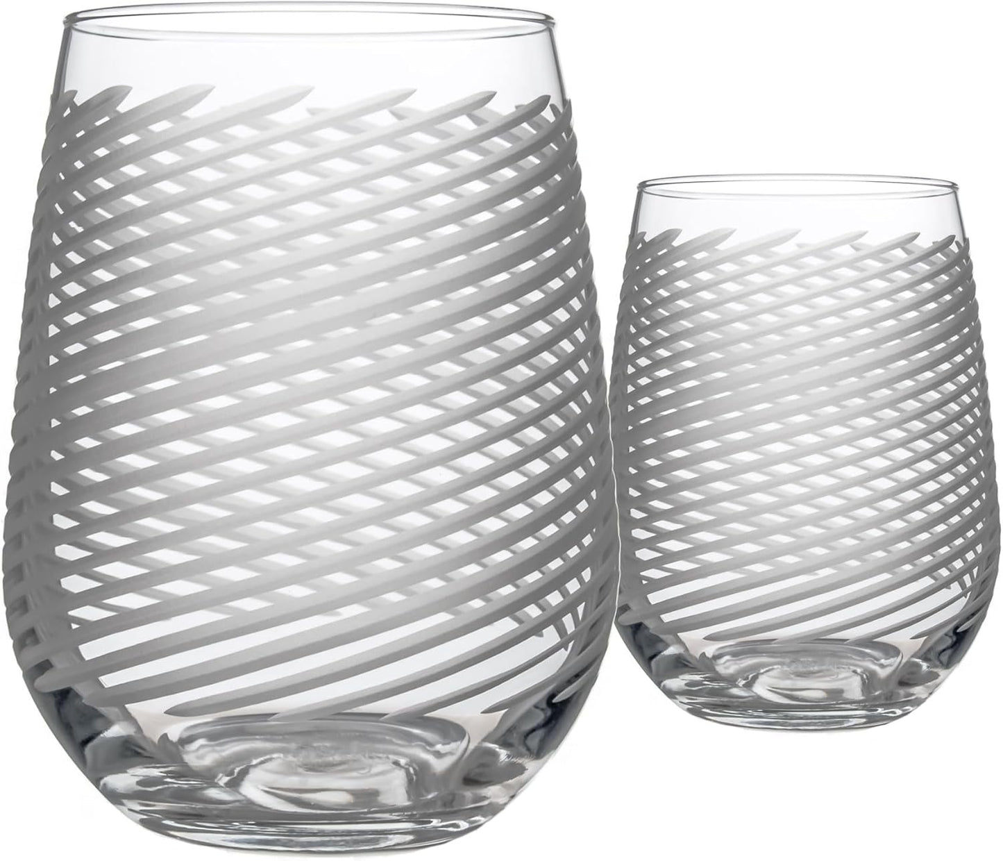 Rolf Glass Cyclone Stemless Wine Tumbler | 17 Ounce Set of 2 | Proudly Made in the USA | Large Engraved Wine Glasses | Lead-Free Glass