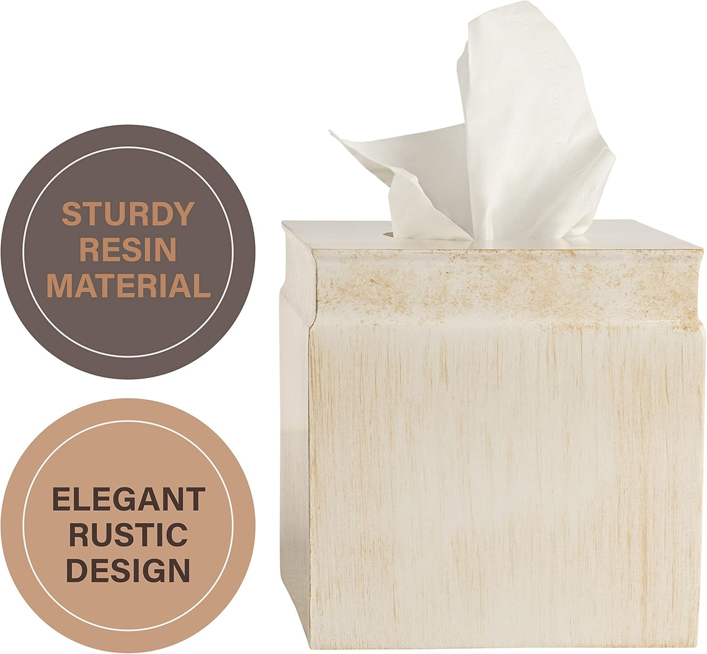 Creative Scents Rustic Luxe Tissue Box Cover Square – Beige Tissue Box Holder Square with Oval Opening for Easy Access - Tissue Holder with Modern Rustic Design Fits Any Farmhouse Bathroom Decor