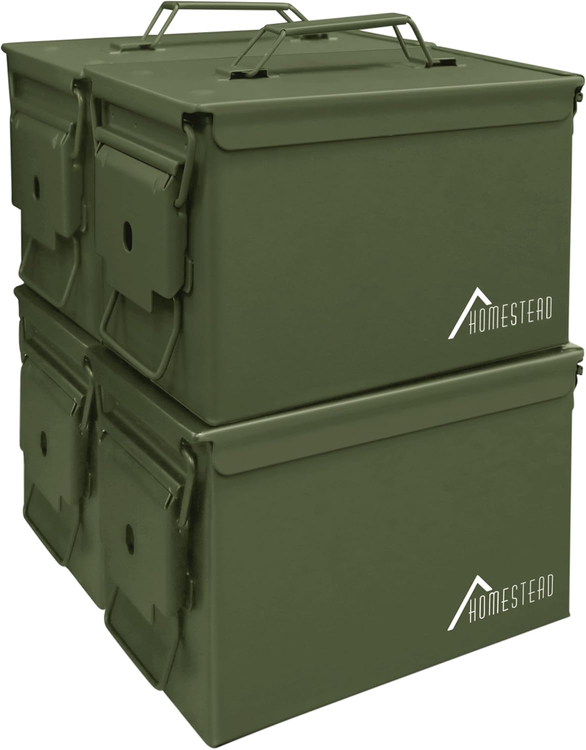 HOMESTEAD 50 Cal Metal Ammo Can – 4 Pack M2A1 Military Steel Ammo Storage Box, Airtight and Water-Resistant Ammunition, Green Color