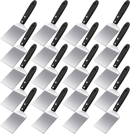 BBTO 20 Pcs Small Brownie Cookie Pizza Spatula Pie Server Stainless Steel Cake Serving Spatula Baking Triangular Spade Wood Handle Shovel for Desserts Pizza Pie Cake Biscuit (Black)