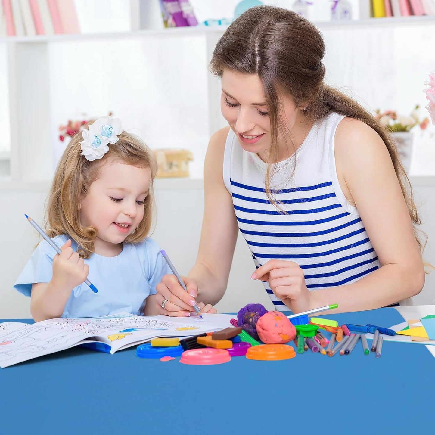 Silicone Mat Heat Resistant Mats for Countertop, Large Silicone Mats for Kitchen Counter Crafts Workbench Table, Size 48x24 inches Thick 2mm,Rolled Package,Light Blue