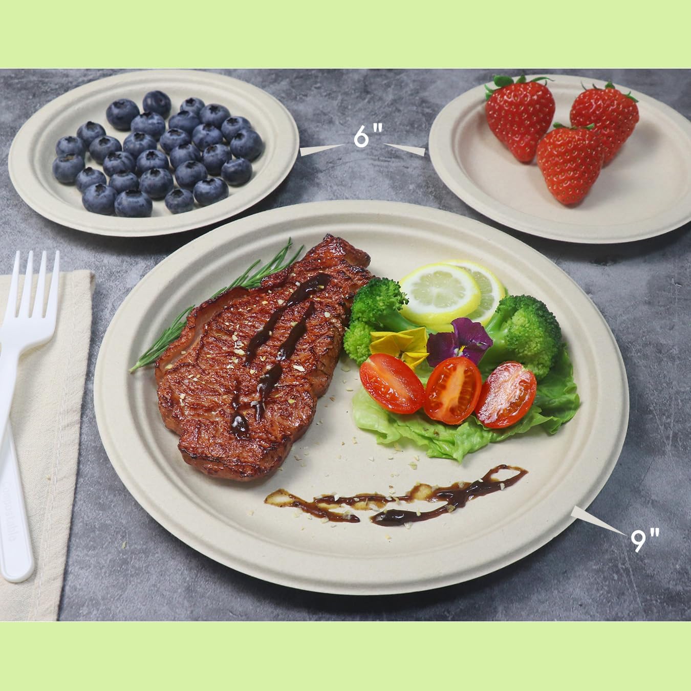 GreenWorks 500 Count 6“ Small Compostable Dessert Plates, Heavy-duty Unbleached Biodegradable Bagasse and Bamboo fiber Paper Plates