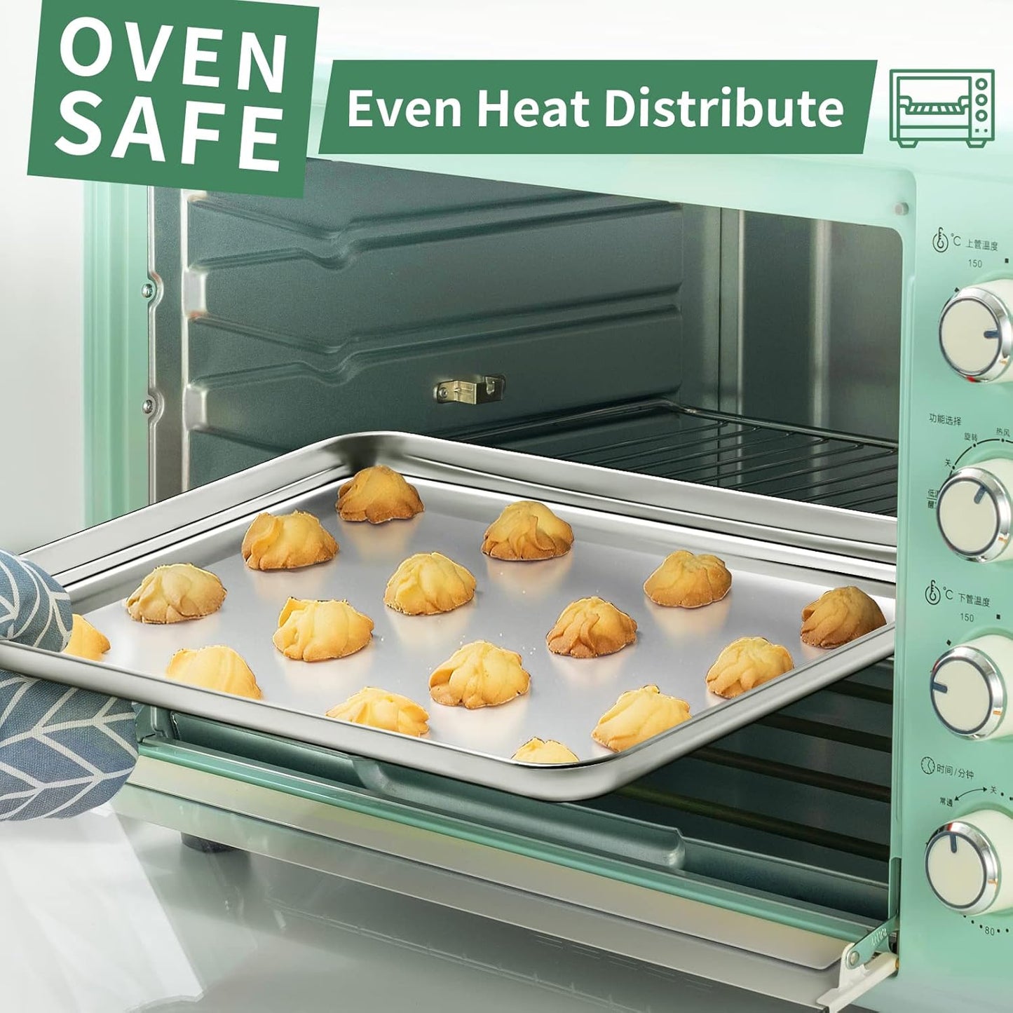 Baking Sheets Set of 2, HKJ Chef Cookie Sheets 2 Pieces Stainless Steel Baking Pans & Toaster Oven Tray Pans, Rectangle Size 23.54L x 15.67W x 1.18H inch & Non Toxic & Healthy & Easy Clean