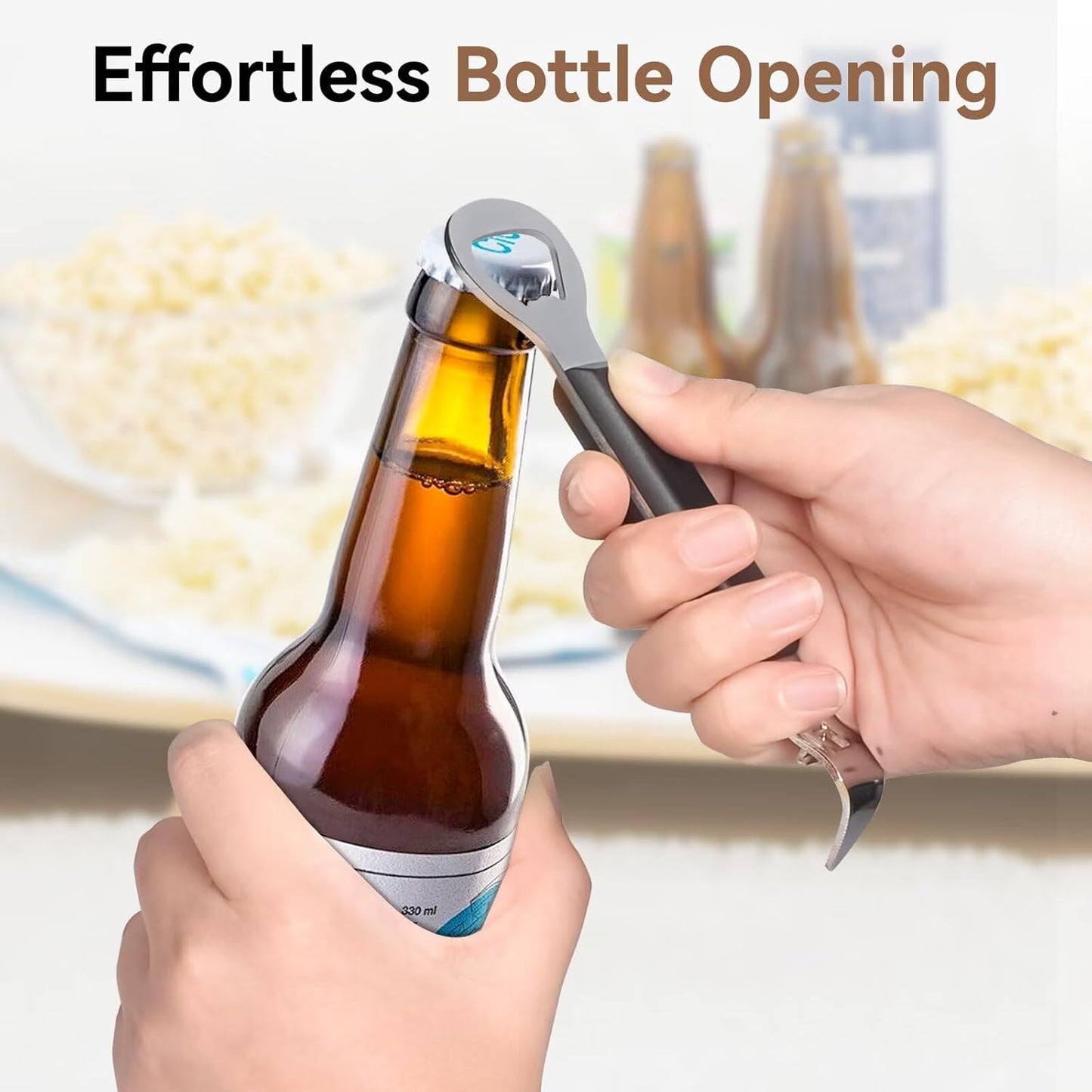 Can Punch Opener with Non-Slip Handle, 2-in-1 Stainless Steel Beer Bottle and Can Opener, Rust-Resistant and Compact, for Kitchen, Bar, Camping