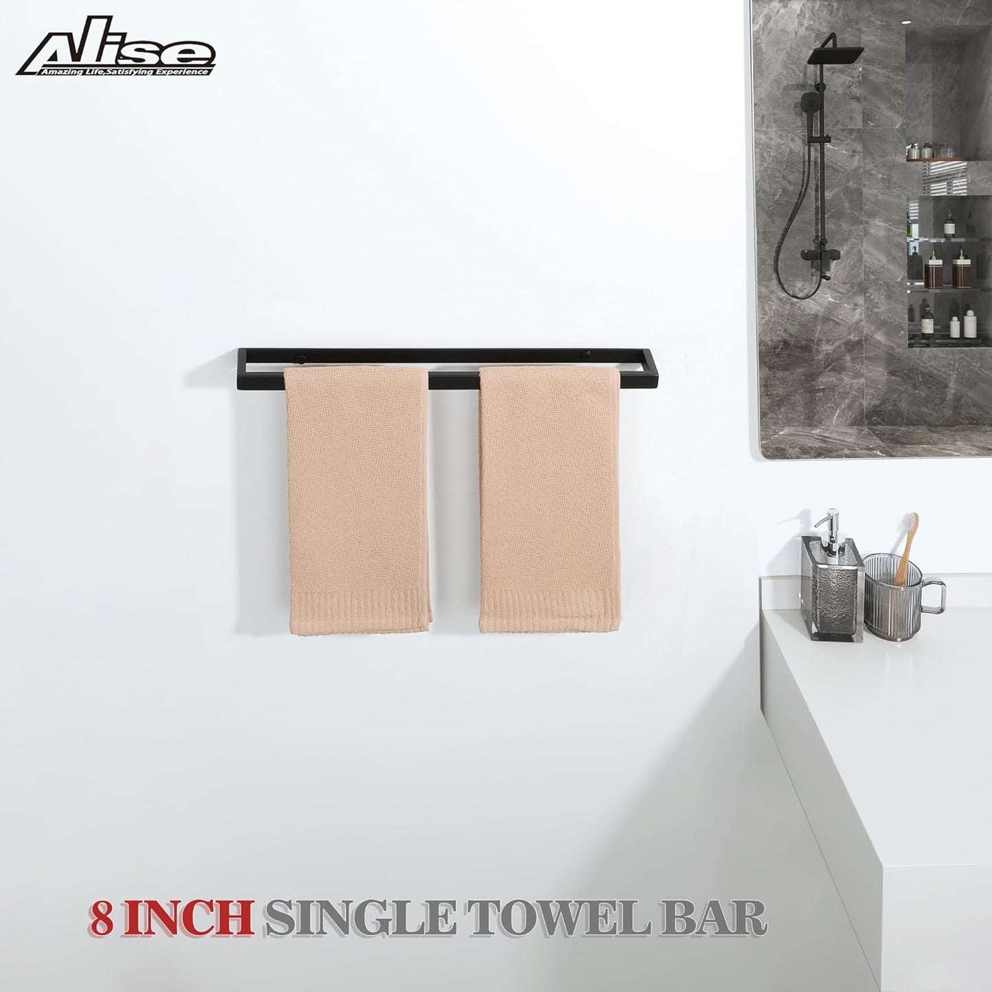 Alise Bath Towel Bars,20 Inch Towel Holder Towel Racks for Bathroom and Lavatory,SUS304 Stainless Steel Hand Towel Hanger Rail Wall Mount,Matte Black GJF050-B