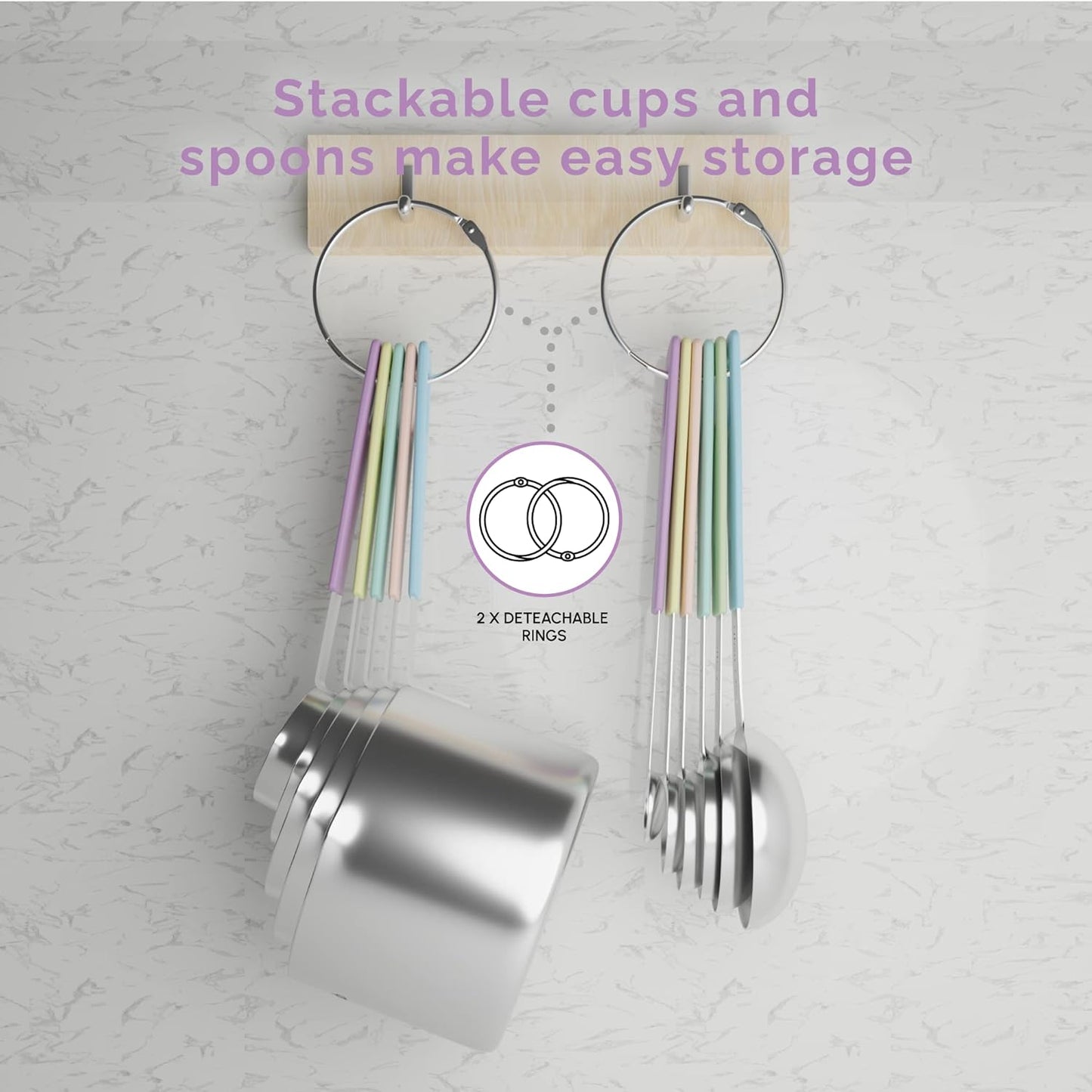 Measuring Cups and Measuring Spoons Set of 14 - Stainless Steel Measuring Cups and Spoons Set, Includes 1/8 Teaspoon Measuring Spoon, 1/8 Cup Measuring Cup, Leveler Dry (14,Cotton Candy)