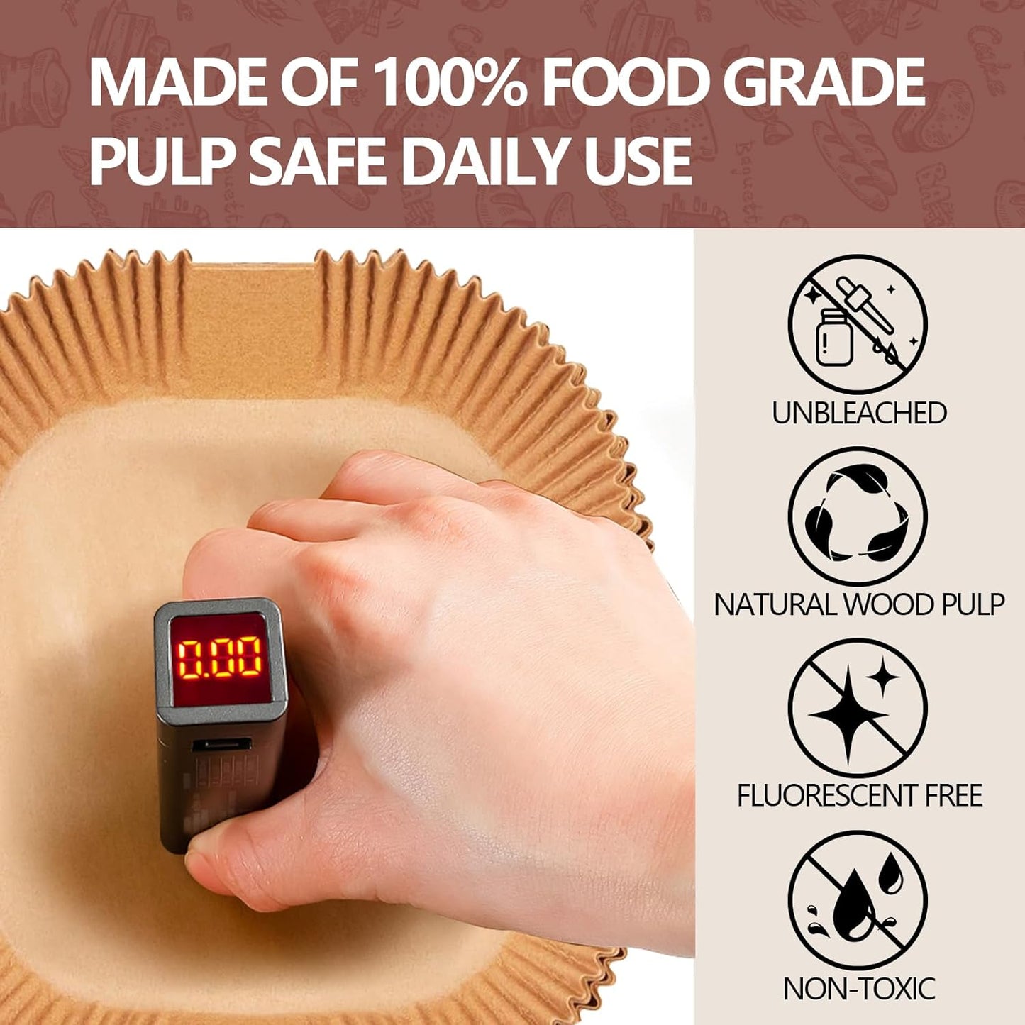 UBeesize 9-Inch Air Fryer Parchment Liners - 200 Pack, Square Non-Stick Disposable Paper Sheets for Microwave & Air Fryers, Unbleached Baking Sheets (8-Inch Base)