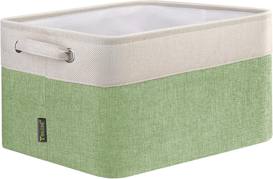 BALEINE 1 Pack Fabric Storage Bins for Shelves, Linen Storage Baskets for Organizing, Decorative Closet Bins for Clothes, Home (Green, 15''x11''x9.5'')