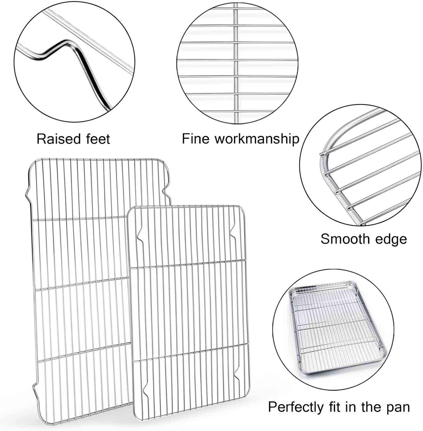 TeamFar Baking Sheet with Rack Set, 20’’ & 16’’ & 12½’’, Stainless Steel Cookie Sheet Baking Pans with Cooling Roasting Racks, Non Toxic & Rust Free, Mirror Finish & Dishwasher Safe - 6 Pieces