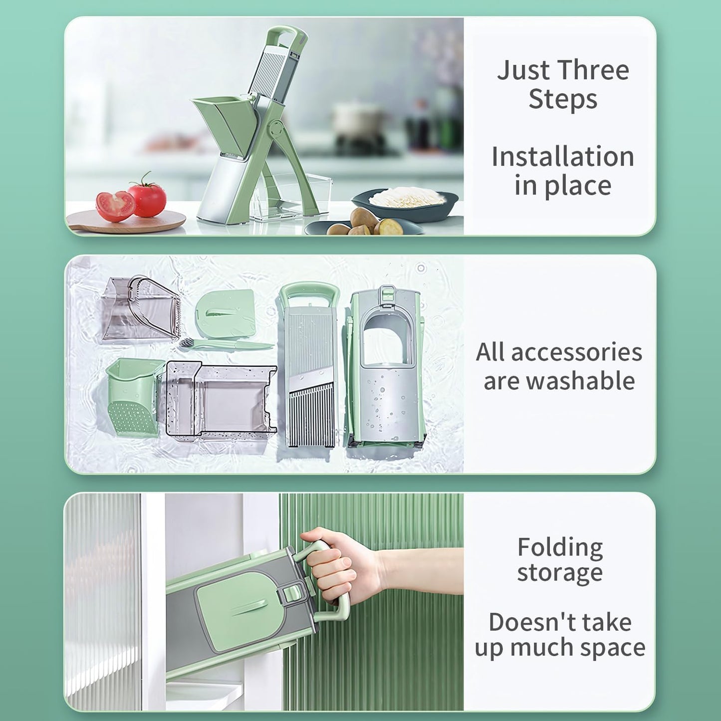 ShanSon Safe Mandoline Slicer,French Fry Cutter,Multifunctional Vegetable Chopper,Mandoline Potato Slicer with 30+ Presets & Thickness Adjuster, Chopping Artifact for Kitchen Meal Prep,Upgraded Green