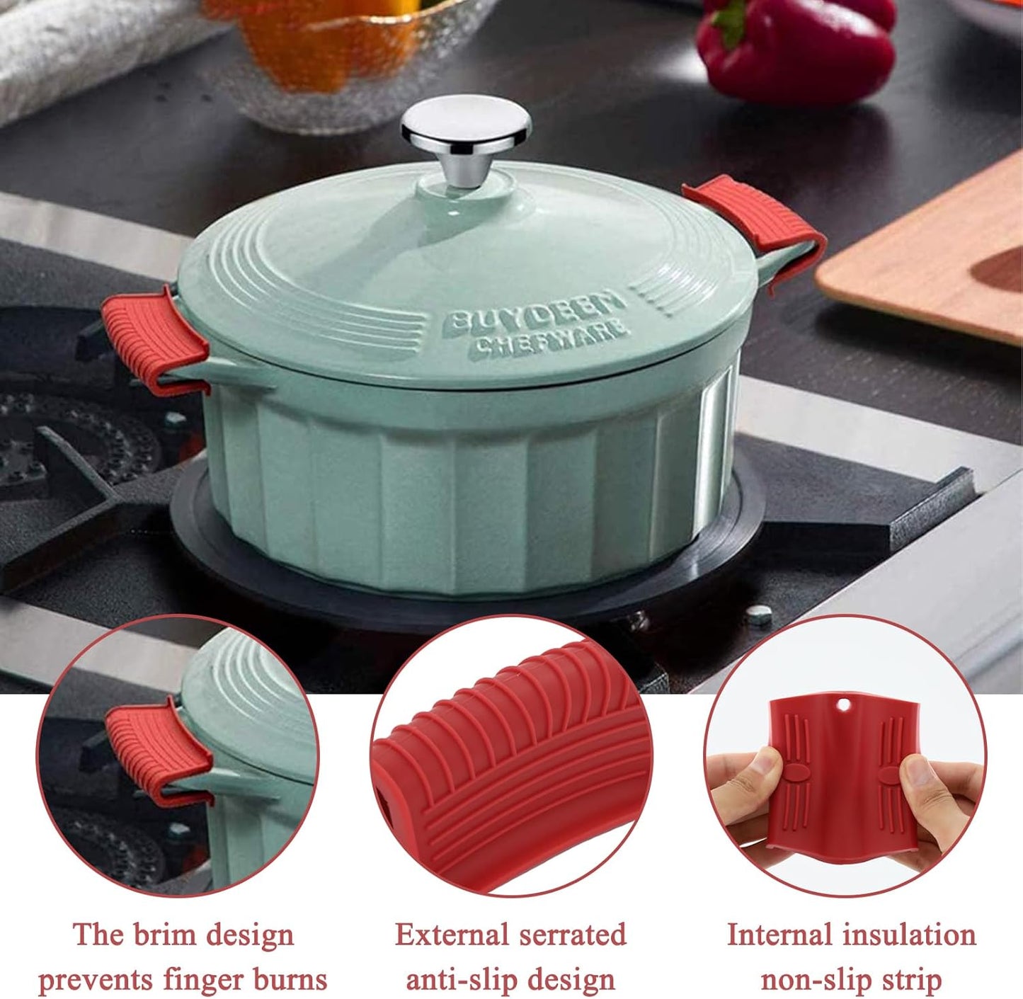 6 Pack Silicone Hot Handle Holder Cover, Heat Resistant Pot Handle Covers, Cast Iron Handles Cover for Frying Pans Skillet Griddles Cookware (Red)