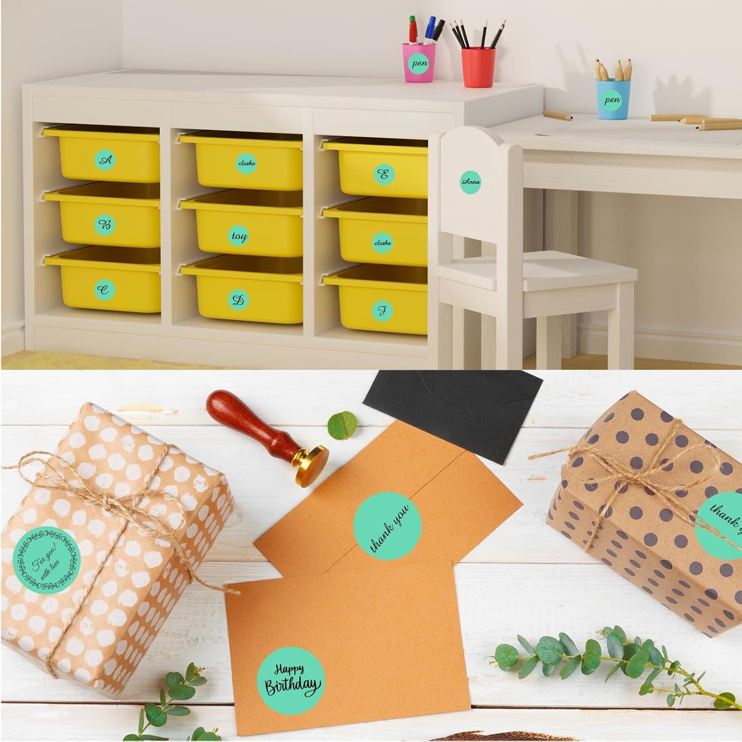 starboling Thermal Labels,2 Inch Cyan Round Thermal Printer Stickers,Self-Adhesive Round Direct Thermal Labels,Thermal Stickers for DIY Logo Design,Name Tag (500/Roll）