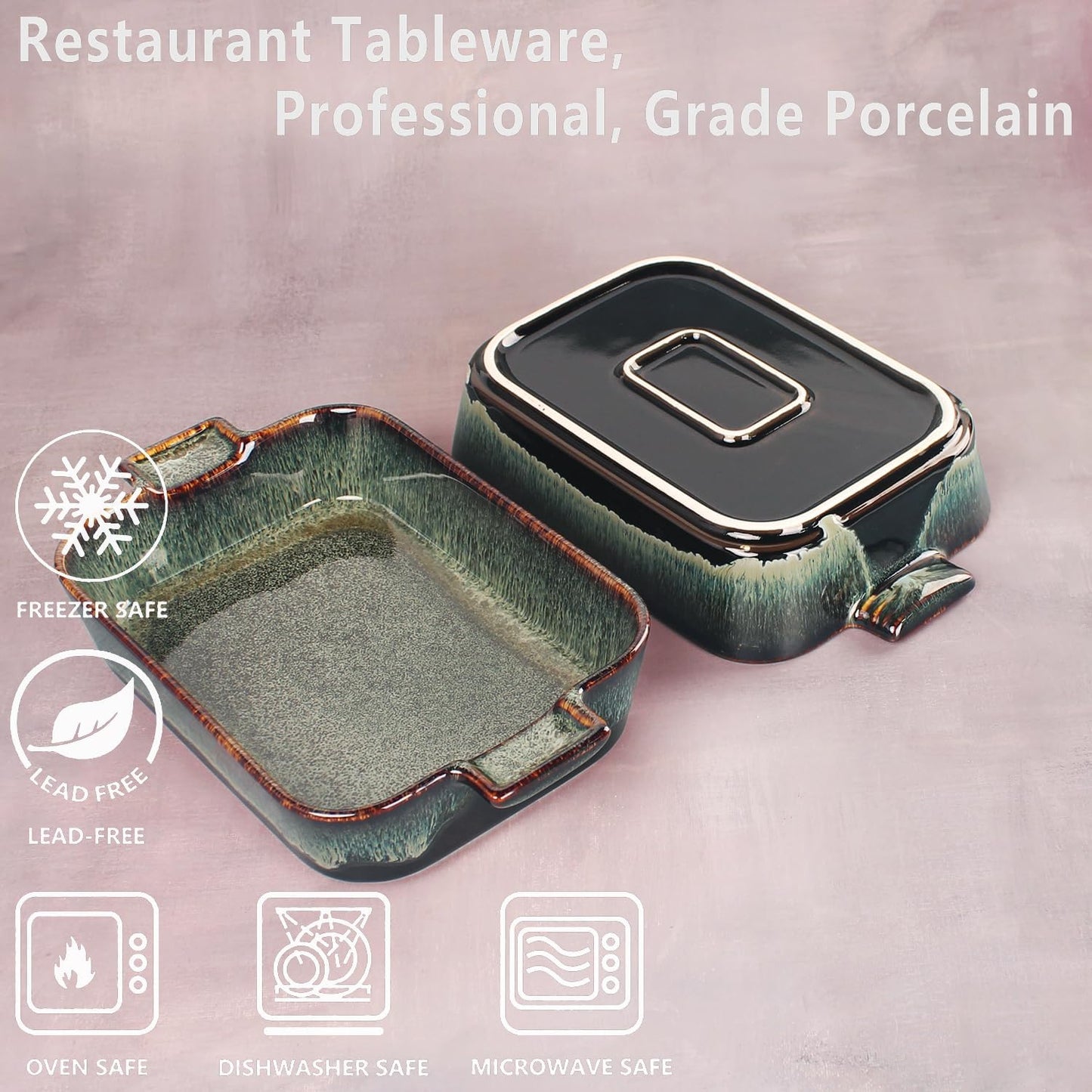 Porcelain Casserole Baking Dish - 23.7 Oz Ceramic Baking Dish Lasagna Pans, Oven Safe Durable Bakeware for Kitchen Home Decor, Banquet and Dinner, Rectangular 2 pieces, 8 x 6 Inch