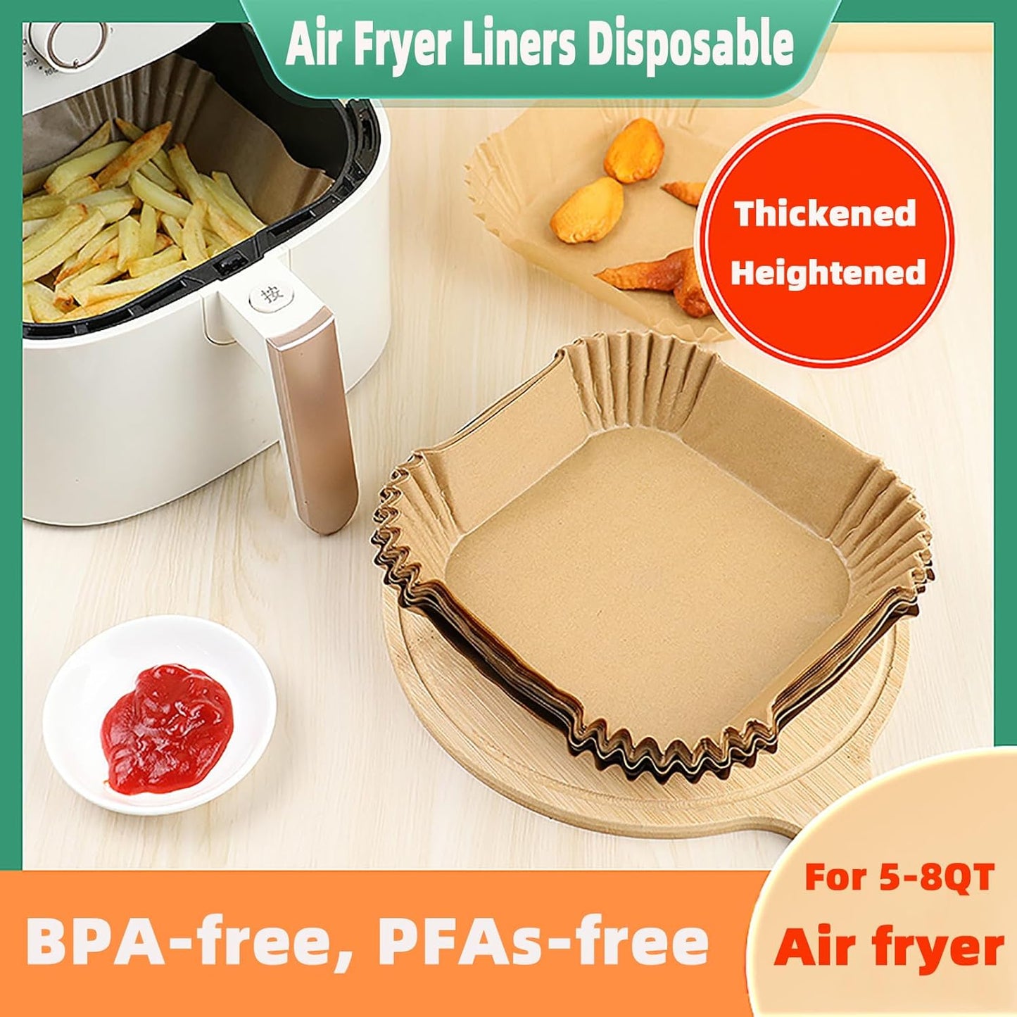 300PCS Air Fryer Liners Disposable for 5-8QT Air fryer,9 Inch Square Air Fryer Parchment Paper Liners for COSORI 5 6QT,Ninja 5/5.5 QT AF141/181,Paris Hilton 6-Quart,Chefman,Cuisinart,Instant Pot