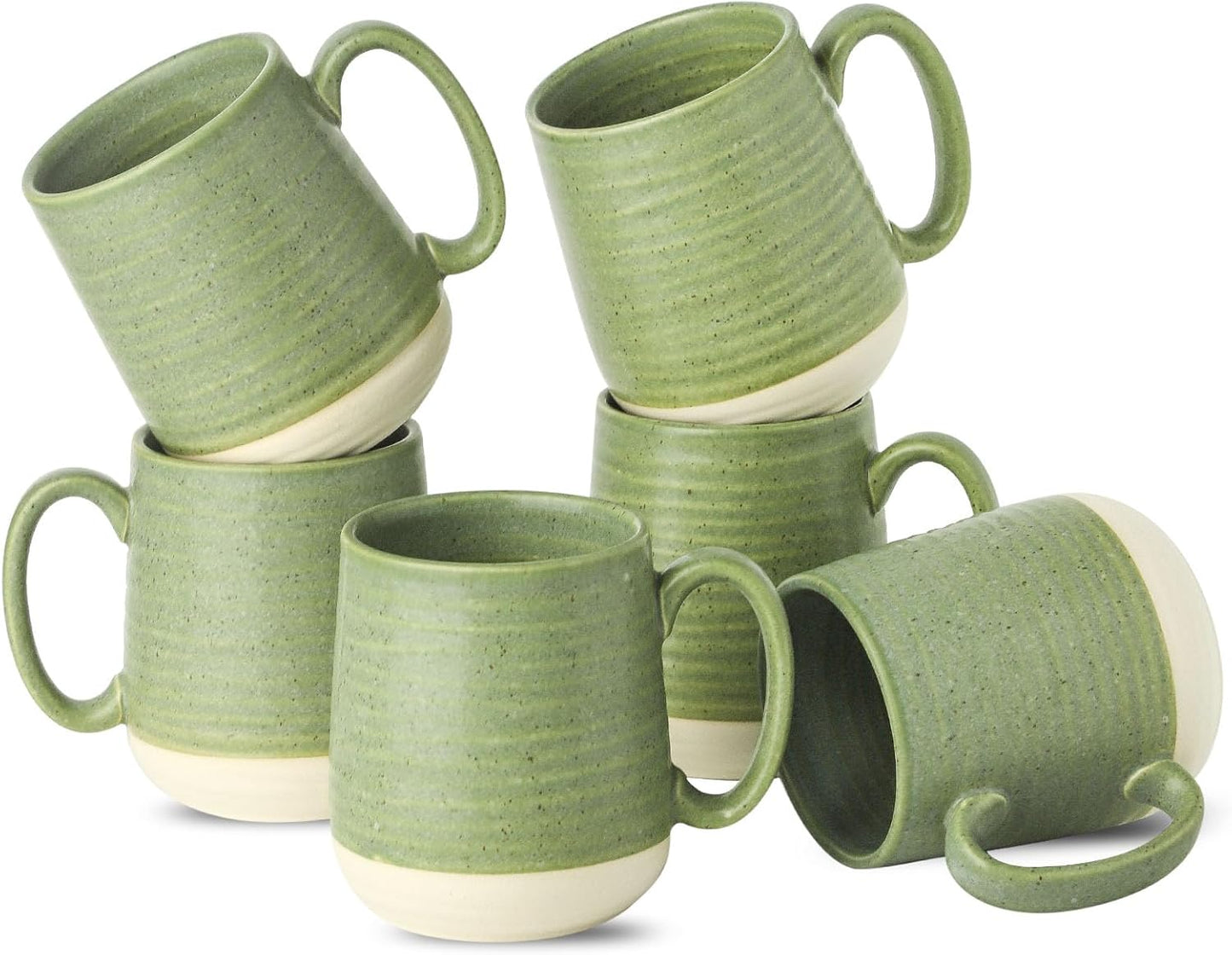 Hasense Stoneware Coffee Mugs Set of 6, 15 Oz Large Coffee Cups with Handle, Tea Mugs for Men and Women, Modern Coffee Mug for Cappuccino, Milk, Cocoa, Microwave & Dishwasher Safe, Green