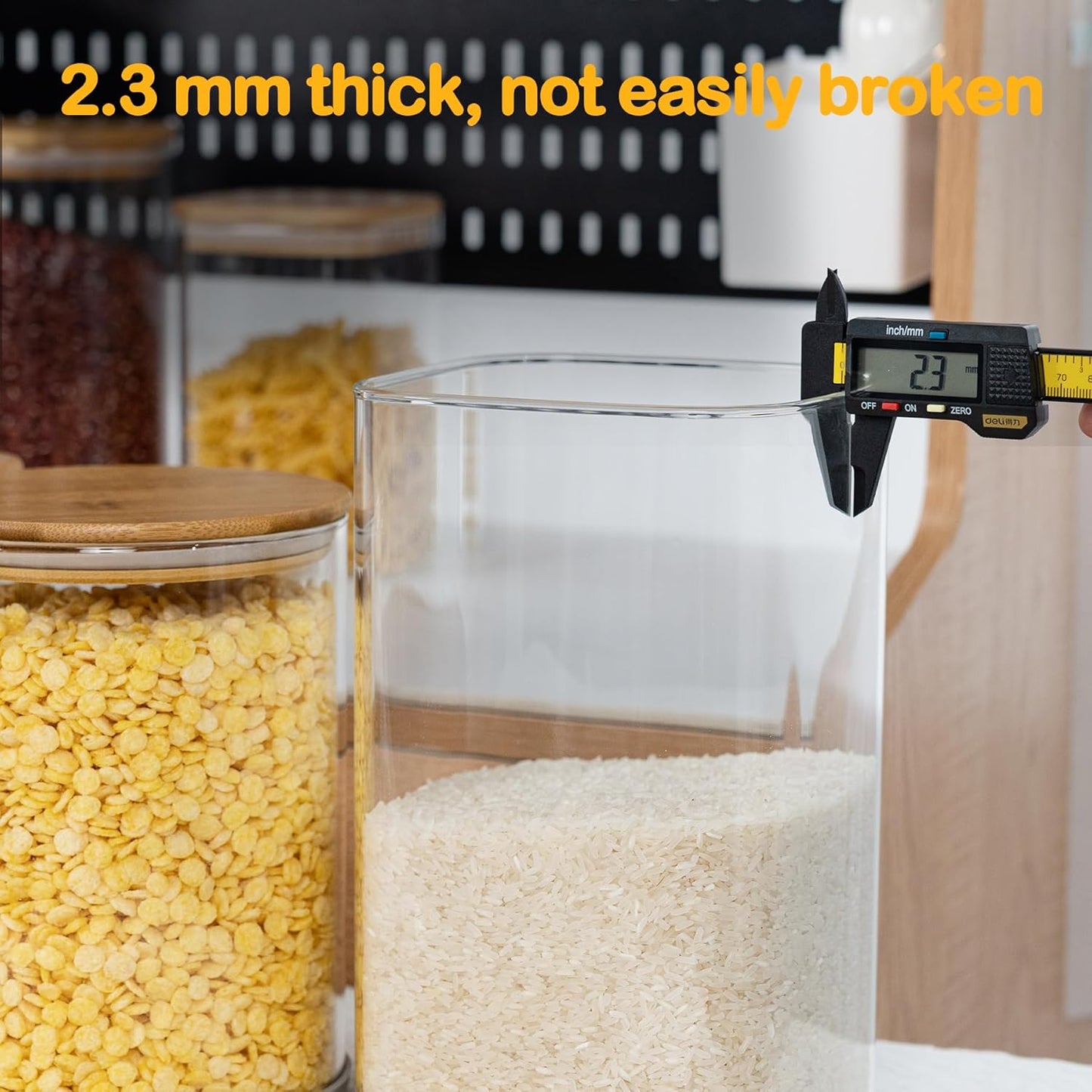 122oz Airtight Glass Square Storage Canister with Bamboo Lid Set of 2(3600ml*2) Large Storage Container Gallon Glass Jars, for Sugar, Flour, and Coffee bean (with Black Lable)