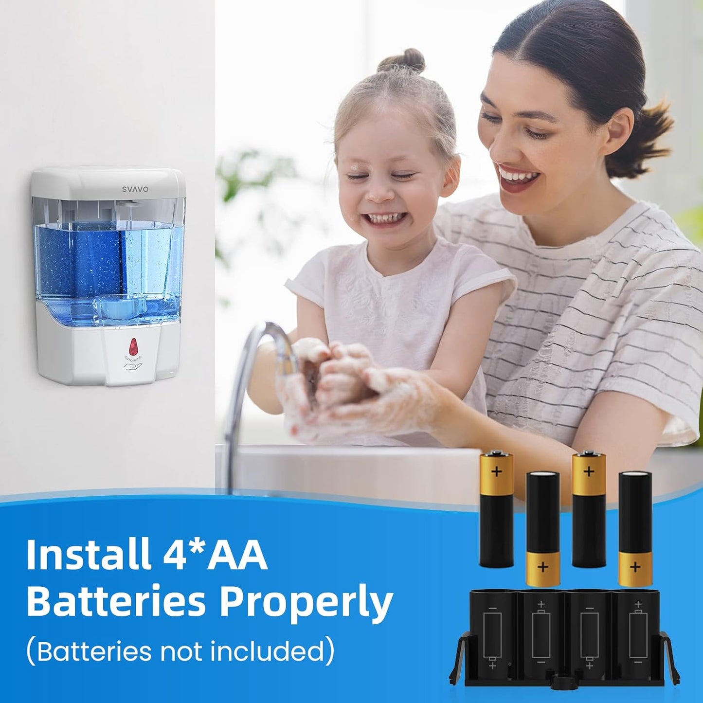 SVAVO Automatic Soap Dispenser Touchless, 21oz/600ml Soap Dispenser Wall Mount, Liquid Soap Dispensers for Hand Soap Refill, Bathroom, Kitchen, Household, Commercial Place, ABS Plastic White