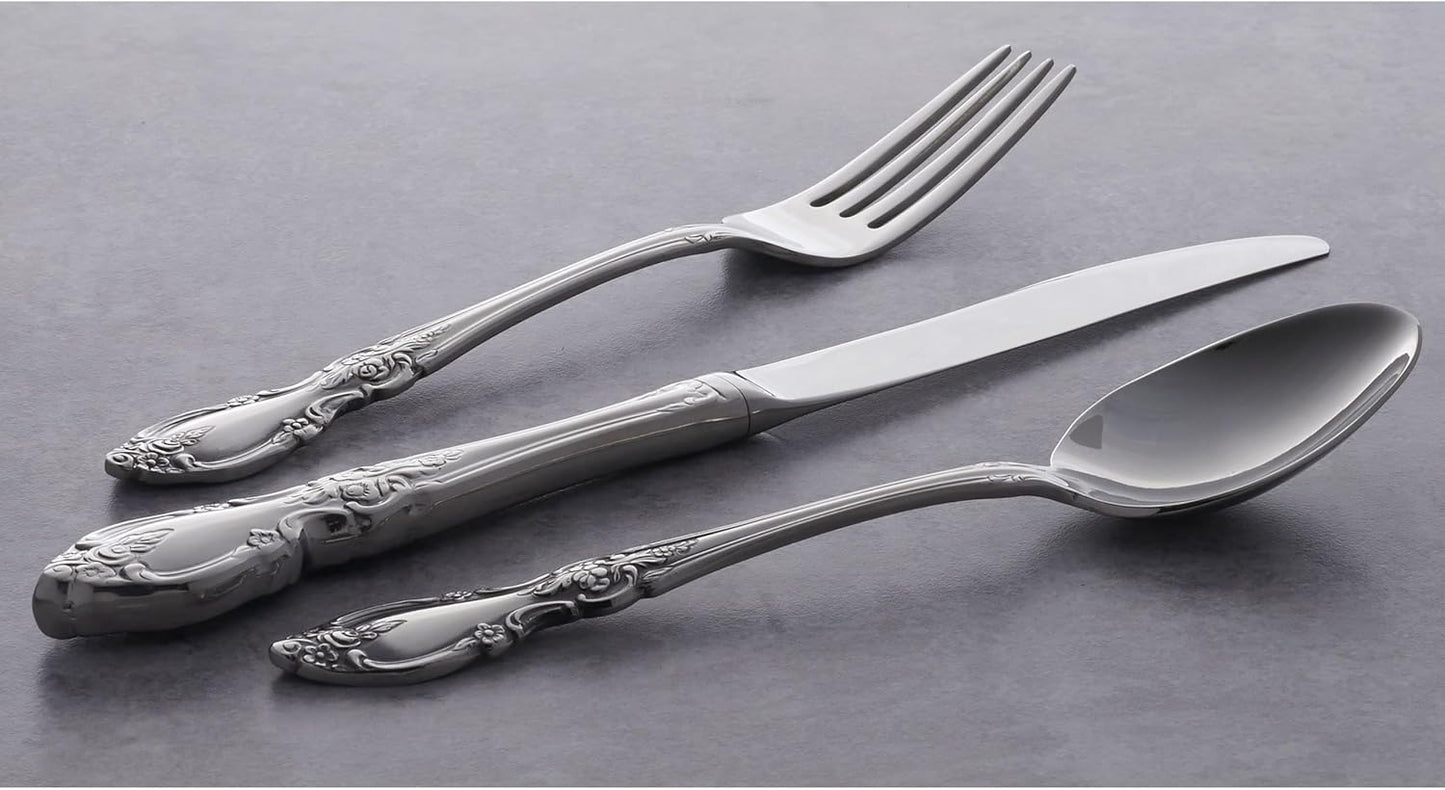Oneida Louisiana 45 Piece Fine Flatware Set 18/10 Stainless Steel, Service for 8, Silver