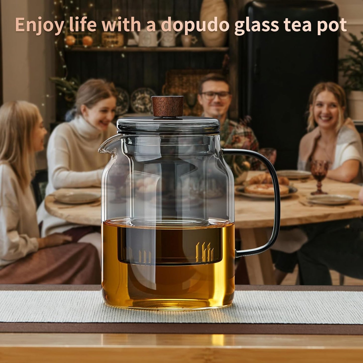Glass Tea Pot, 560ML Borosilicate Glass Teapot (Gray) with Detachable Glass Tea Infuser, Clear Loose Leaf Glass Tea Kettle, Blooming Tea, Tea bag 19OZ