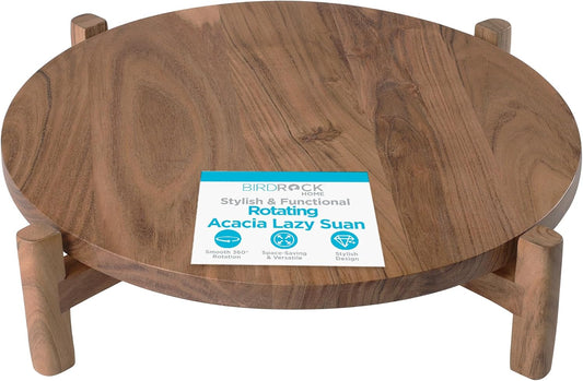 BIRDROCK HOME Elevated Lazy Susan | Rotating Acacia Wood Platter with Raised Legs | Ideal for Serving, Organizing, and Decor | Smooth 360° Rotation (Natural, Medium)