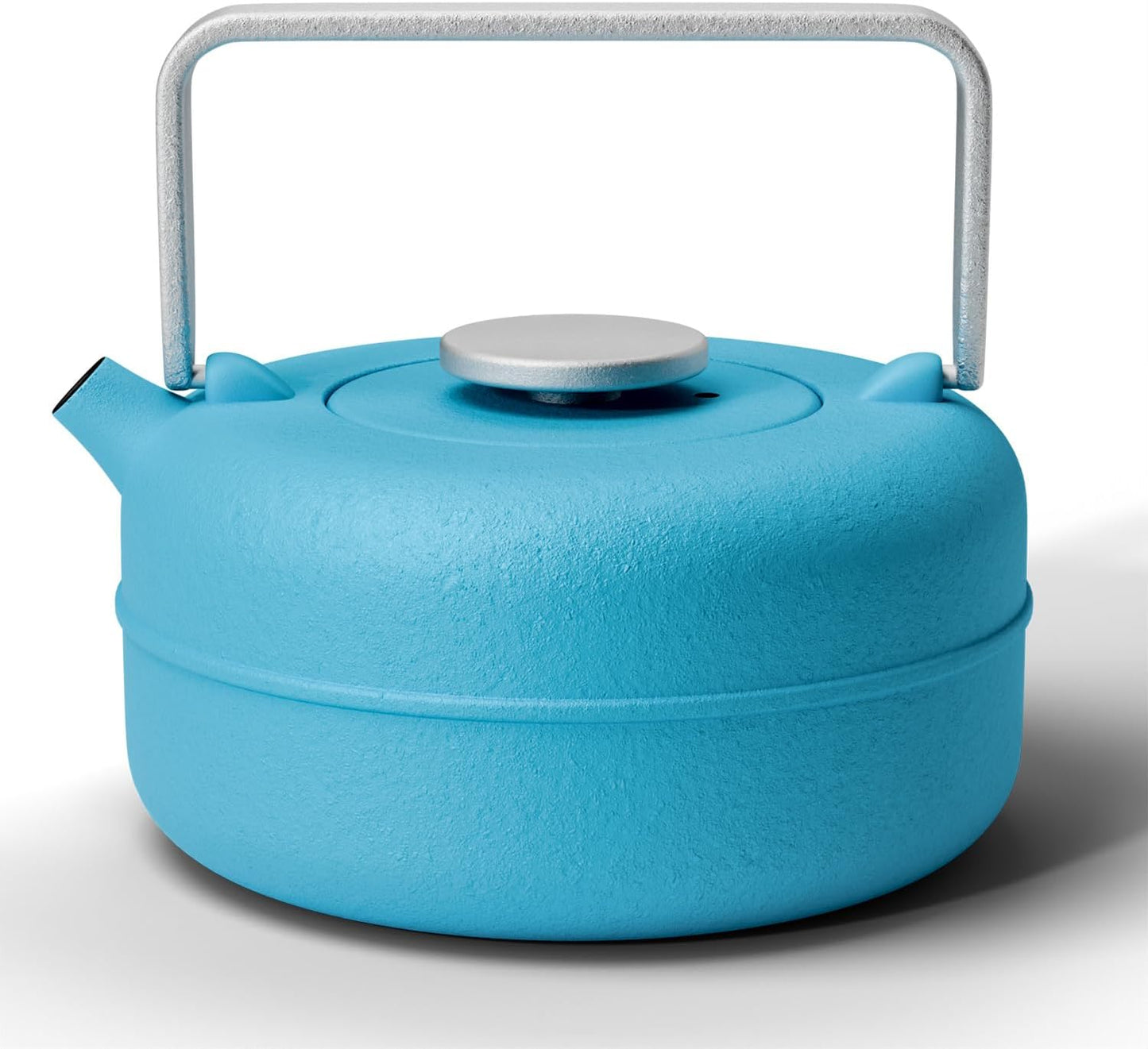 Toptier Teapot with Removable Infuser, Cast Iron Tea Kettle Stovetop Safe, Solid Geometry Cylinder Design Tea Pot Coated with Enameled Interior for 27 Ounce (800 ml), Blue