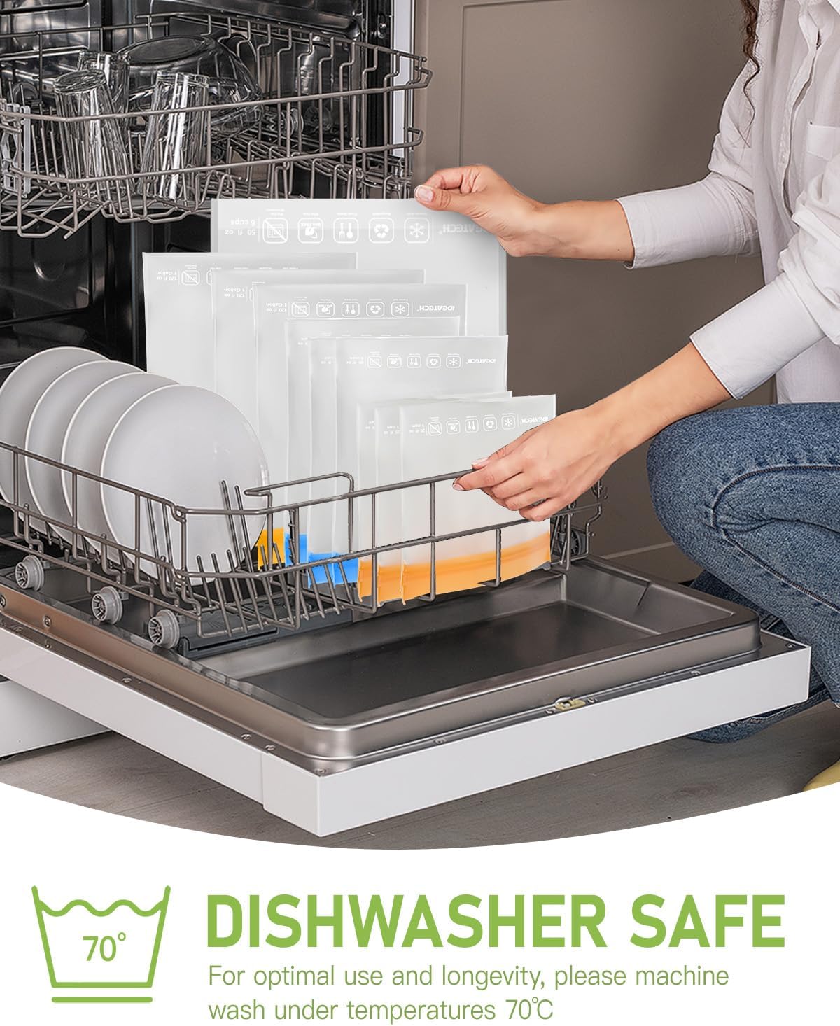 IDEATECH Food Storage Bags, BPA Free PEVA Reusable Gallon Freezer Bags, Reusable Sandwich Containers, Heallthy Food Bags Containers for Travel, Lunch(Grey, 24Pack-8Gallon+8Quart+8Snack)