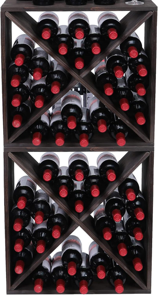 Wine Racks countertop Solid Wood Stackable Storage Rustic Retro Cube 48-Bottle Wooden Wine Rack Wine Cabinet(48BottleBlack)