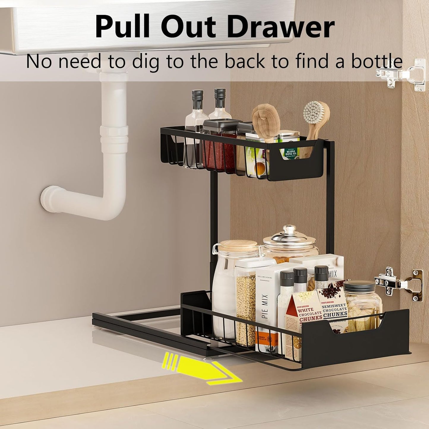 Under Kitchen Sink Organizers and Storage Pull Out 2 Tier Metal Bathroom Cabinet Organizer (White, 1 Pack)