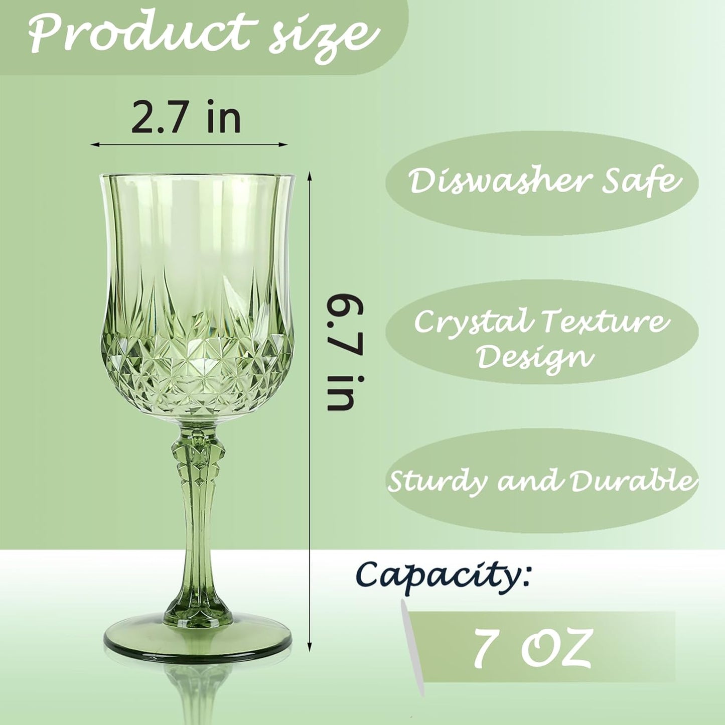 Plastic Wine Glasses，Plastic Goblets Vintage Style Cordial Drinking Glasses for Wedding Reception, Grand Event Party Supplies (24, New Green)
