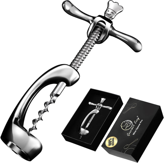 Wine Opener Deluxe, Heavy-Duty Bottle Opener for Easy Cork Removal, Manual Corkscrew for Smooth & Effortless Intact Wine Corks, Premium Corkscrew for Waiters, Bartenders & Home Use