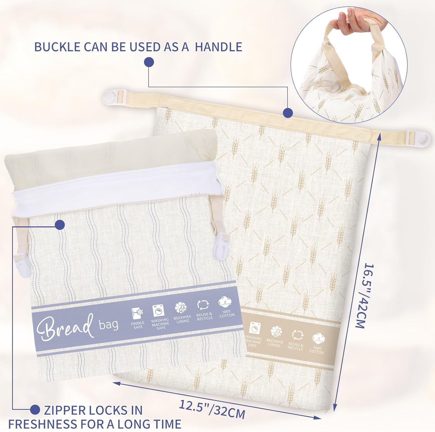 Beeswax Bread Bags for Homemade Bread, 2 Packs XL Reusable Bread Bag for Sourdough Large Cotton Bread Storage Bags for Baking Supplies Freezer Fresh Keeping