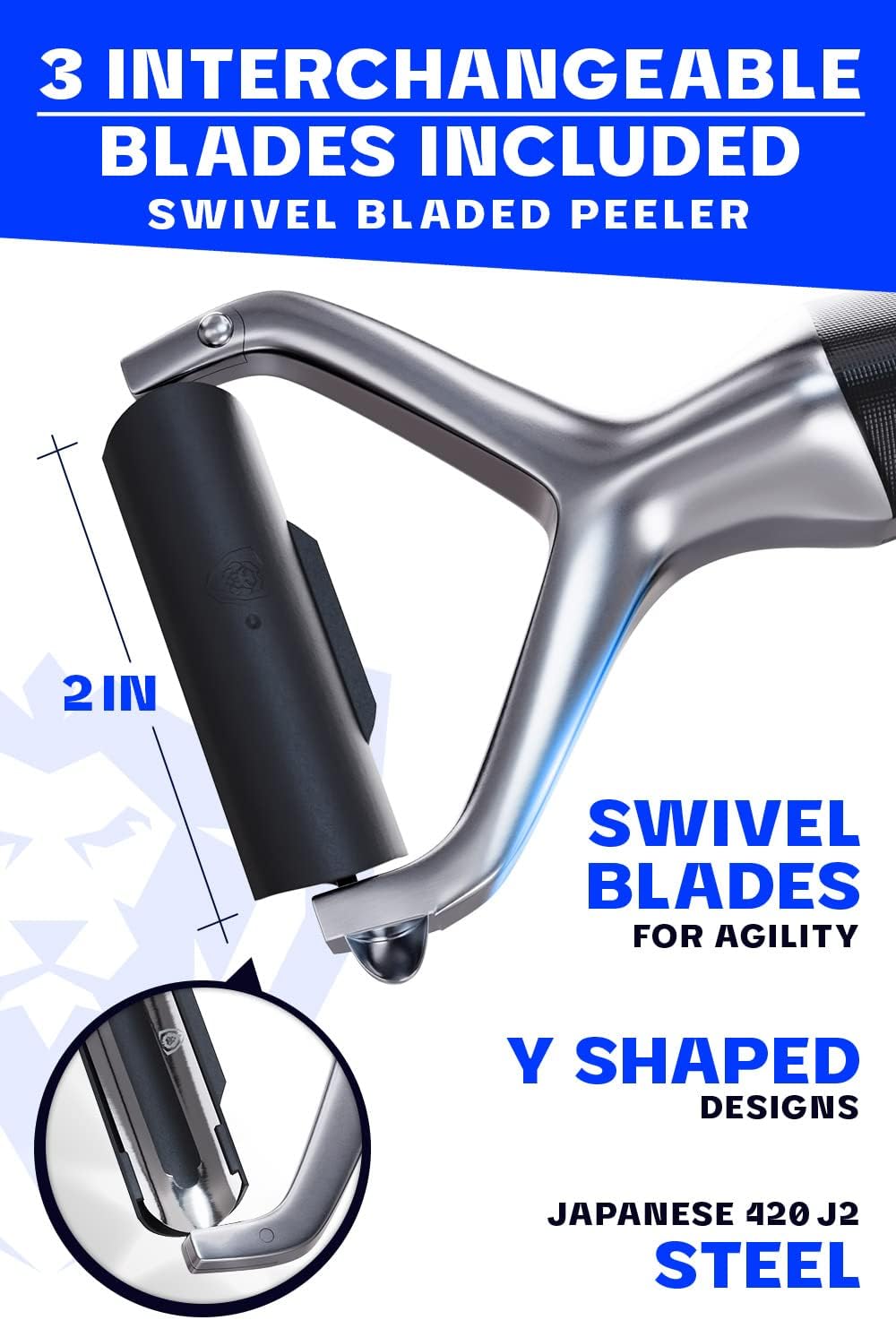 DALSTRONG Razor VX - Y Peeler - High Carbon Stainless Steel - Non Slip G10 Handle - Fine, Serrated & Julienne Blades Set - Premium Vegetable, Fruit, Potato Peeler for Kitchen