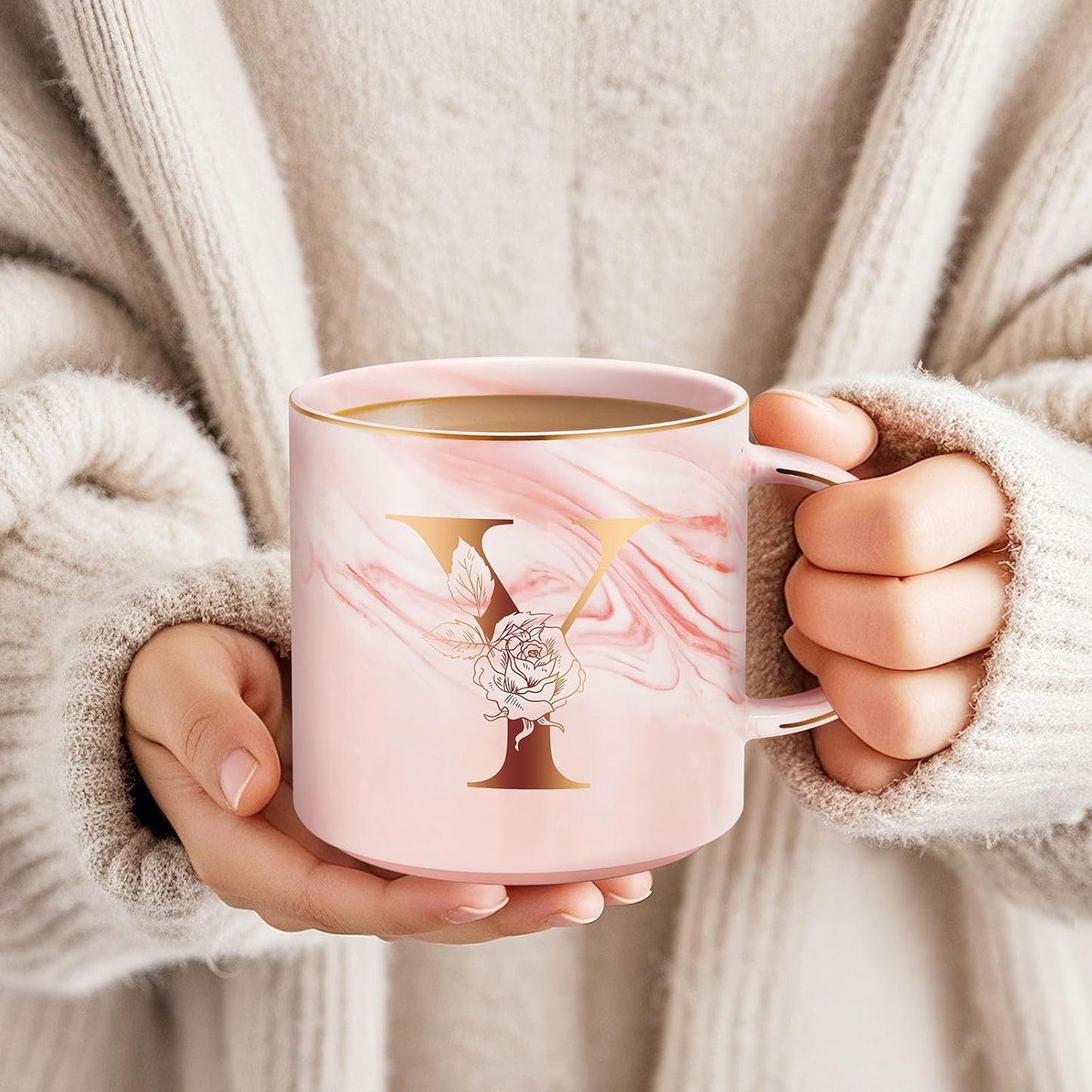 Personalized Gifts for Women Coffee Mug, Initial Customized Gift Monogrammed A-Z Coffee Mug 12 OZ, Christmas Anniversary Birthday Gifts for Women Mom Grandma Friend Sister Wife (Y)