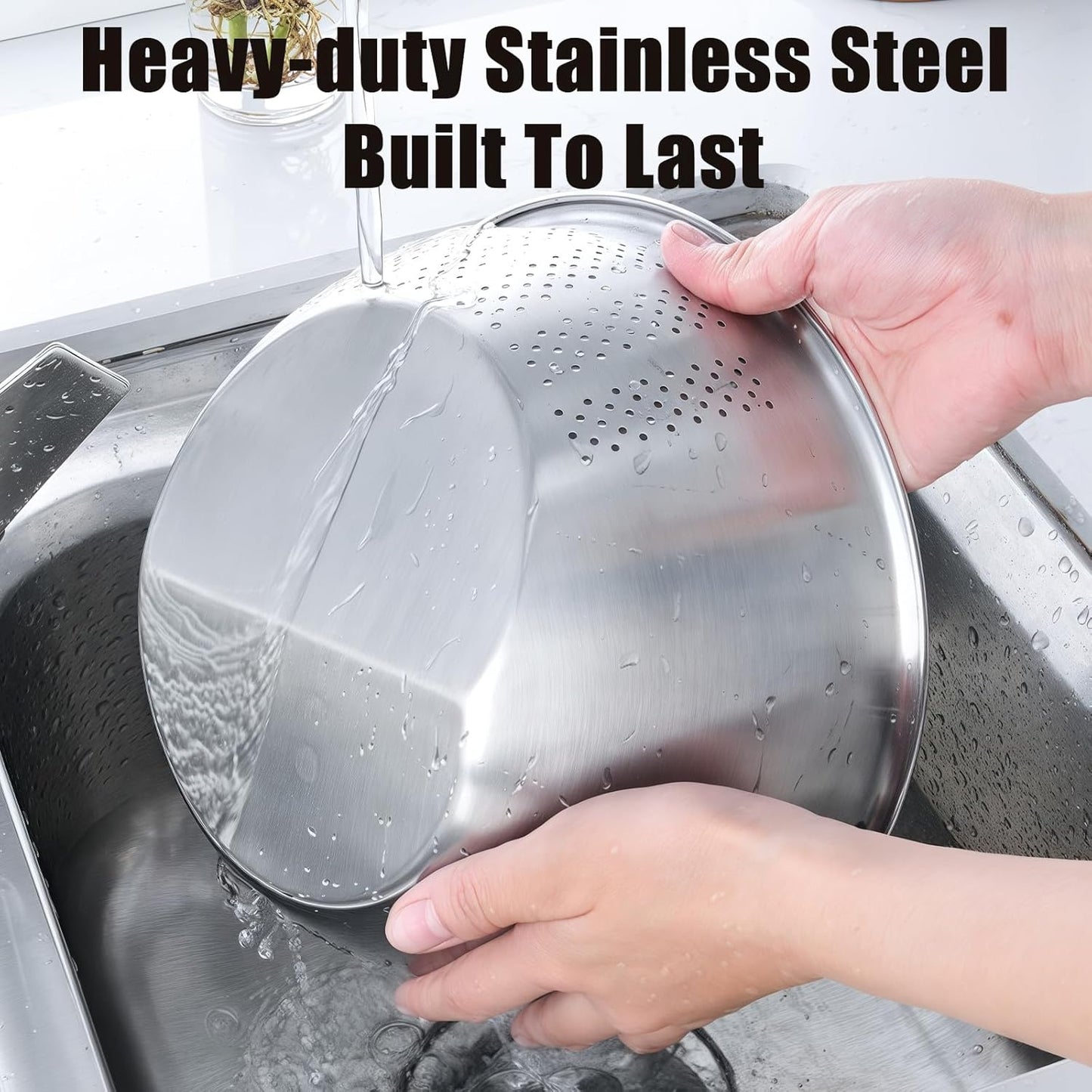 Rice Washer Strainer Bowl, Stainless Steel Quinoa Washing Bowl With Side Drainers Colander for Cleaning Rinsing Fruits, Vegetables, and Beans - Versatile Kitchen Tool