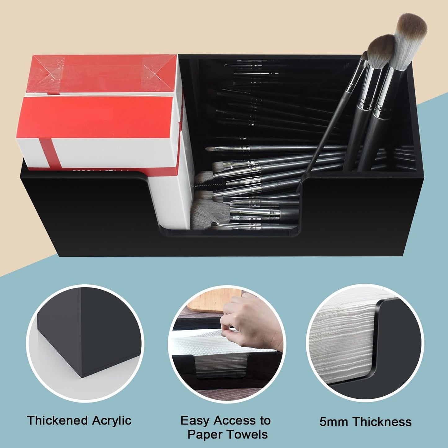 4Pack Paper Towel Holder Countertop, Acrylic Bathroom Paper Towel Holder, Black Napkin Holder for Kitchen, Countertop Multifold Z-fold C-fold,Trifold Paper Hand Towel Dispenser for Bathroom Toilet (4)