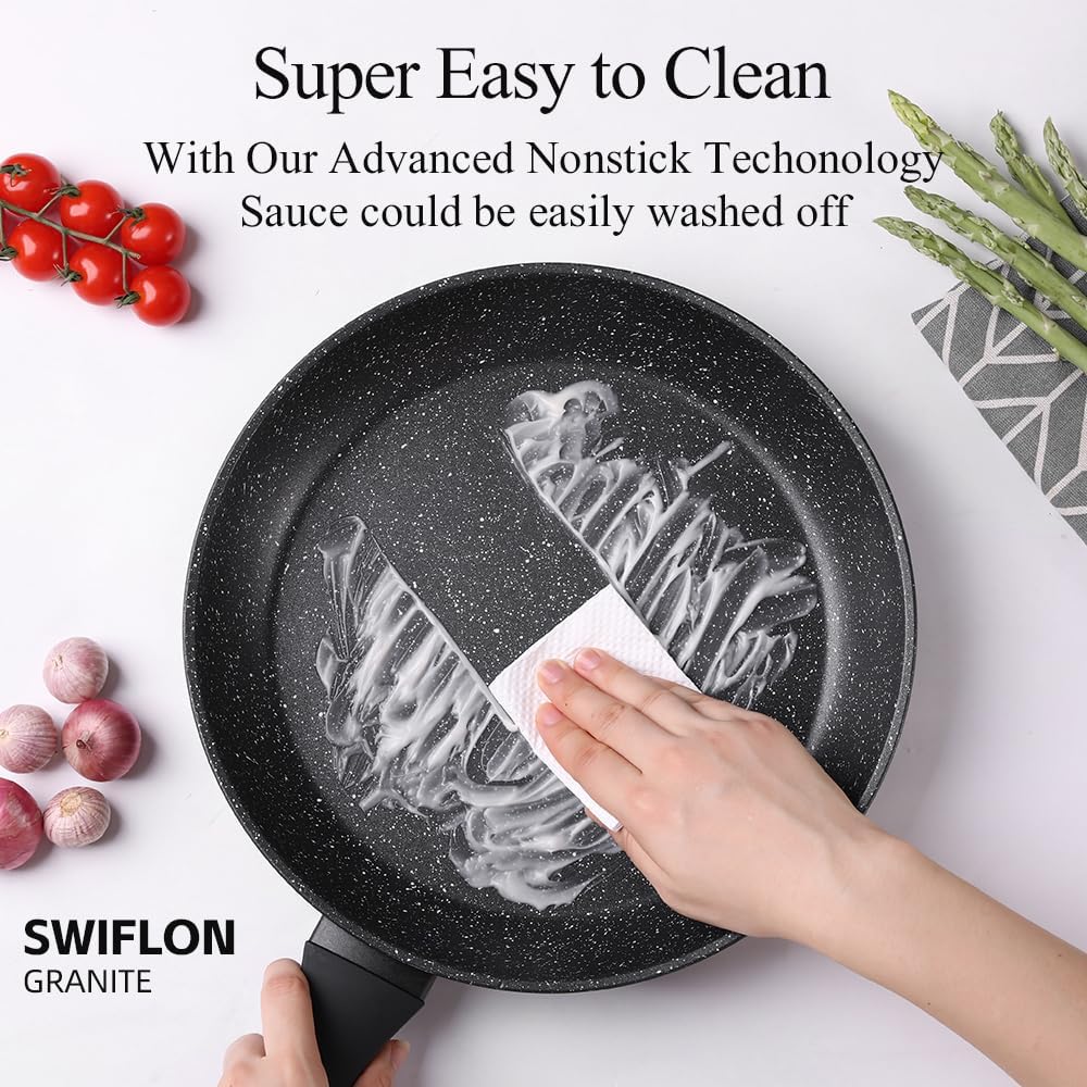 Non Stick Frying Pans,Healthy Stone Cookware,Deep Frying Pan Skillet,Omelette Pan,Nonstick Cooking Egg Pans，PFOA-free Non Toxic Frying Pan (11 Inch)