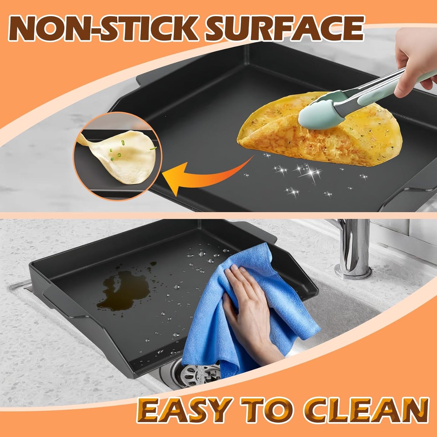 Universal Cast Iron Griddle 18.6" x 14", Pre-Seasoned Nonstick Flat Top Grill Griddle Plate for Outdoor Gas Grill/Charcoal Grill/Stove Top with Extra High Sidewall & Grease Groove, for Camping