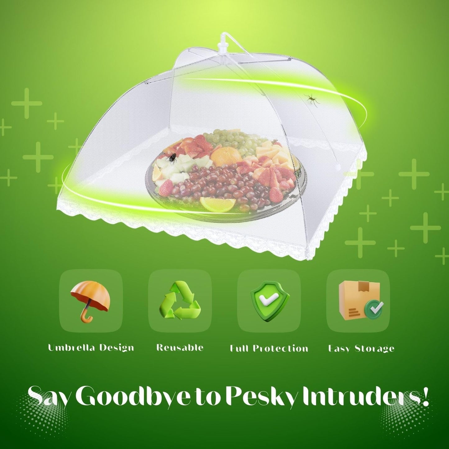 Flexzion Food Cover Tent - Pop Up Mesh Screen Net Umbrella Covers Keep Out Flies, Bugs, Mosquitos, Wasps Pefect for Outdoor Picnic, BBQ, Camping, Fruit Dinner Protection, Reusable and Collapsible