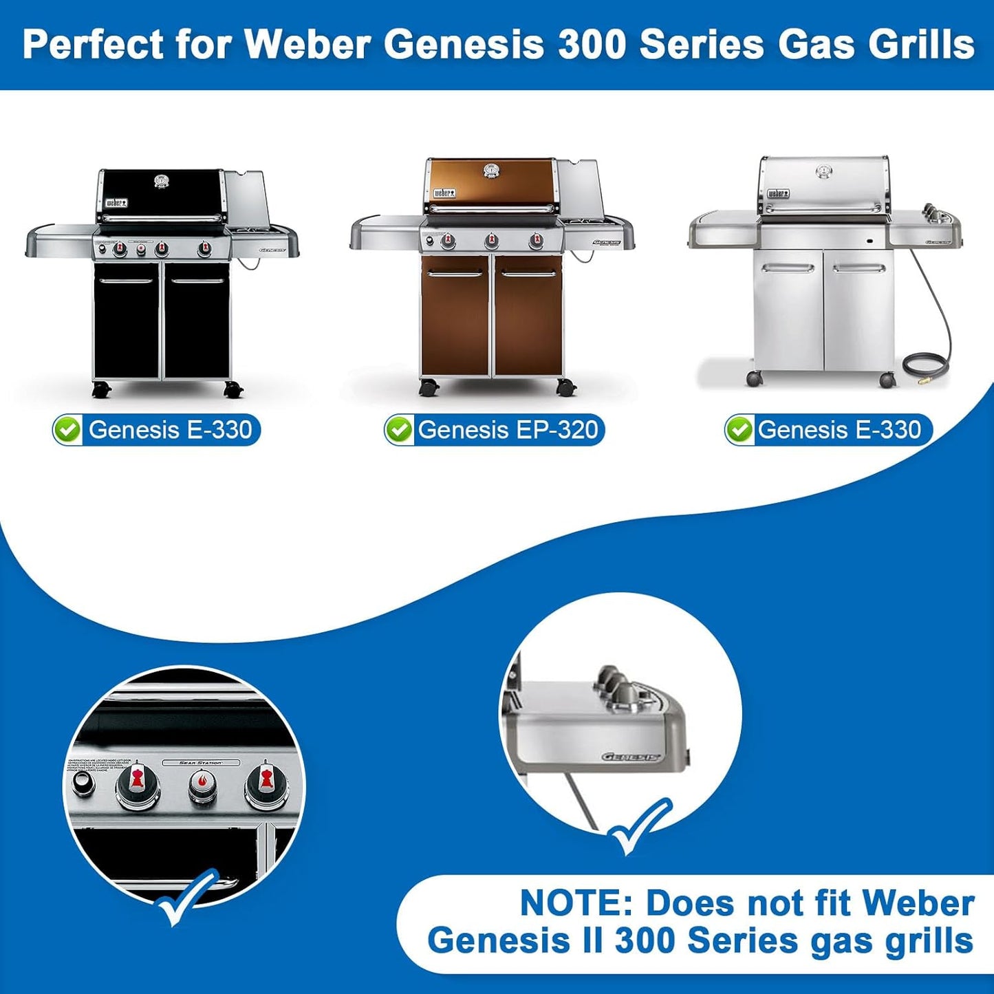 Full-Size Griddle Inserts for Weber Genesis 300 Gas Grills Flat Top Plate with Handles for Genesis E-310 S-310 E-320 S-320 E-330 S-330 EP-310 EP-320 EP-330 CEP-310 Replace for Weber 7524
