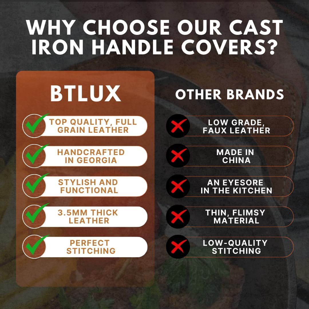 Made in Georgia - Cast Iron Handle Cover- Extra Thick Leather Heat Resistant Handle Holder for Cast Iron Skillets, Pans