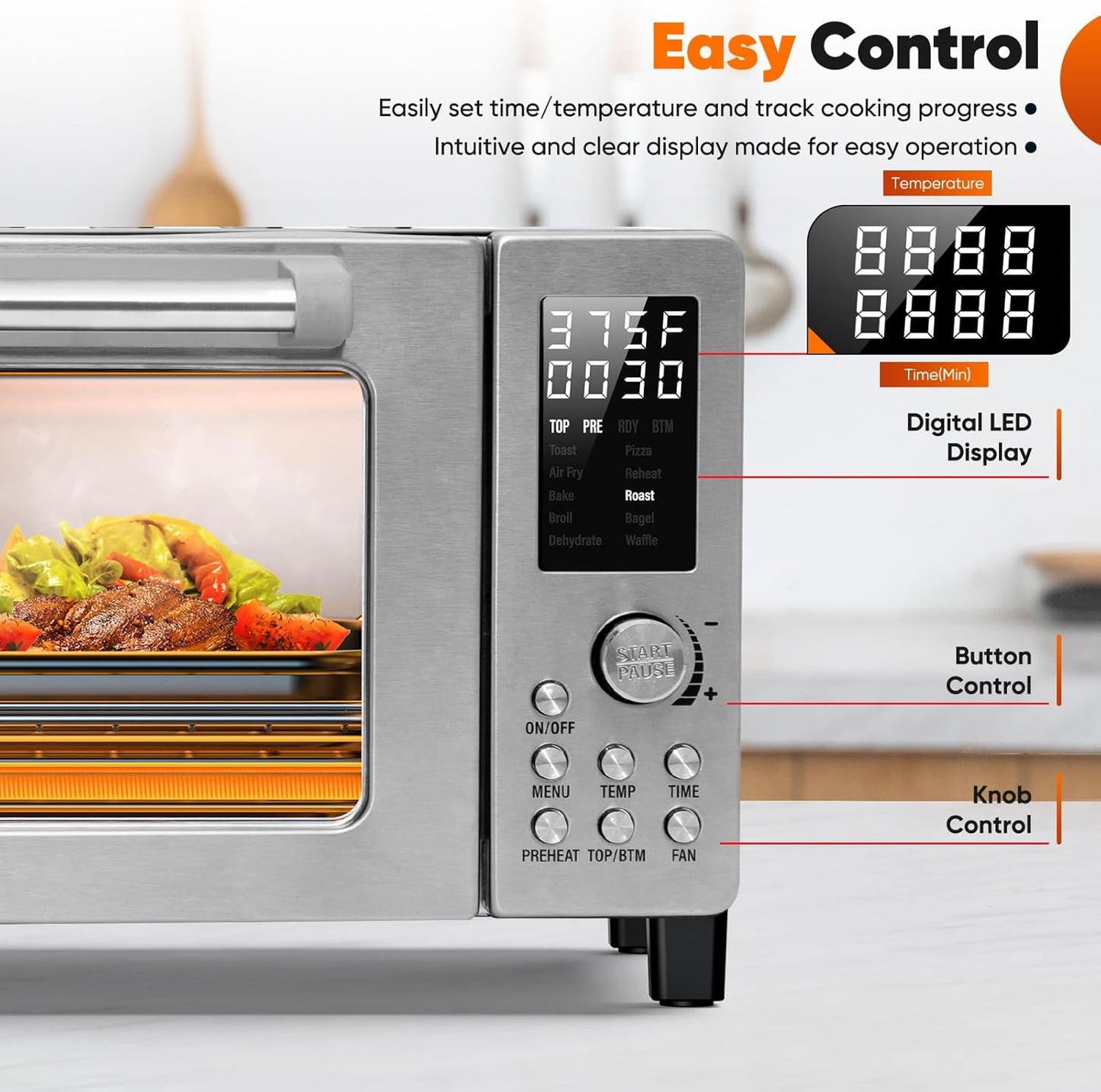 Nuwave Bravo Pro Convection Air Fryer Toaster Oven Combo, 2025 New and Improved, 10-in-1, 50°-450°F Temp Controls, Quick & Even Crisp Technology, 21Qt Capacity, Stainless Steel, PFAS Free