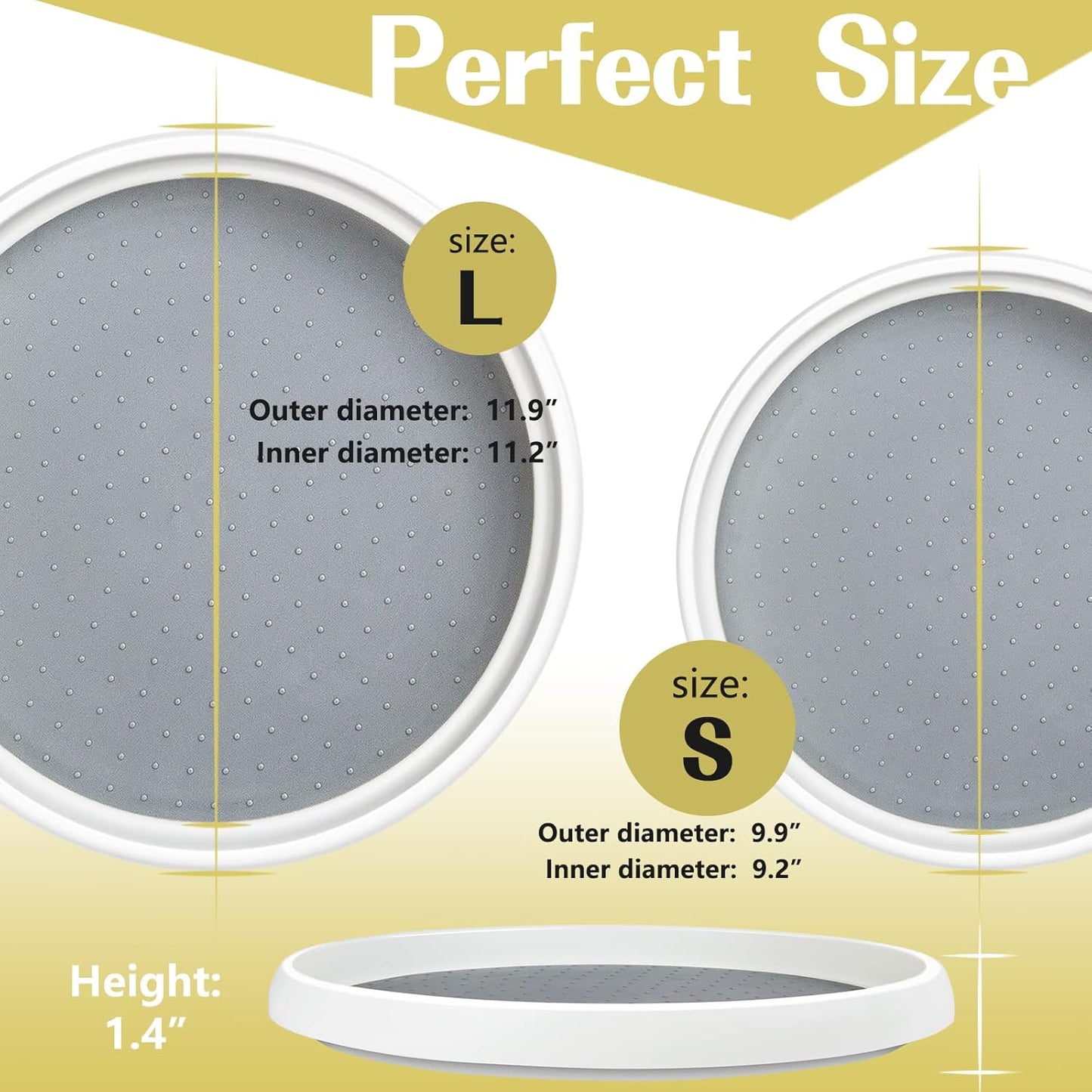 2Pack Non Skid Lazy Susan Turntable,Single Round Rotating Kitchen Spice Organizer for cabinets,Pantry, Bathroom, Refrigerator (10Inch+12Inch)