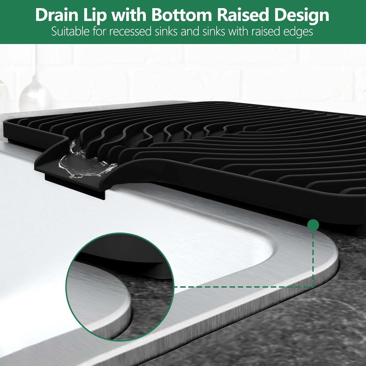 GUUKIN Dish Drying Mat, 17.7" x 11.8 " Drying Matt Kitchen Counter,Non-Slip Drying Pad, Easy Clean Pad for Countertop Protection, Multi-Functional Use (Black)