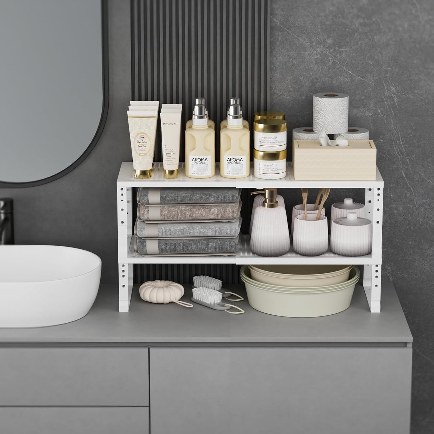 Expandable Spice Rack Kitchen Cabinet Shelf Organizer, Stackable Storage Shelves Racks, Adjustable Counter Shelving for Cabinets, Countertop, Cupboard,Pantry and More(3Packs/White/Medium)