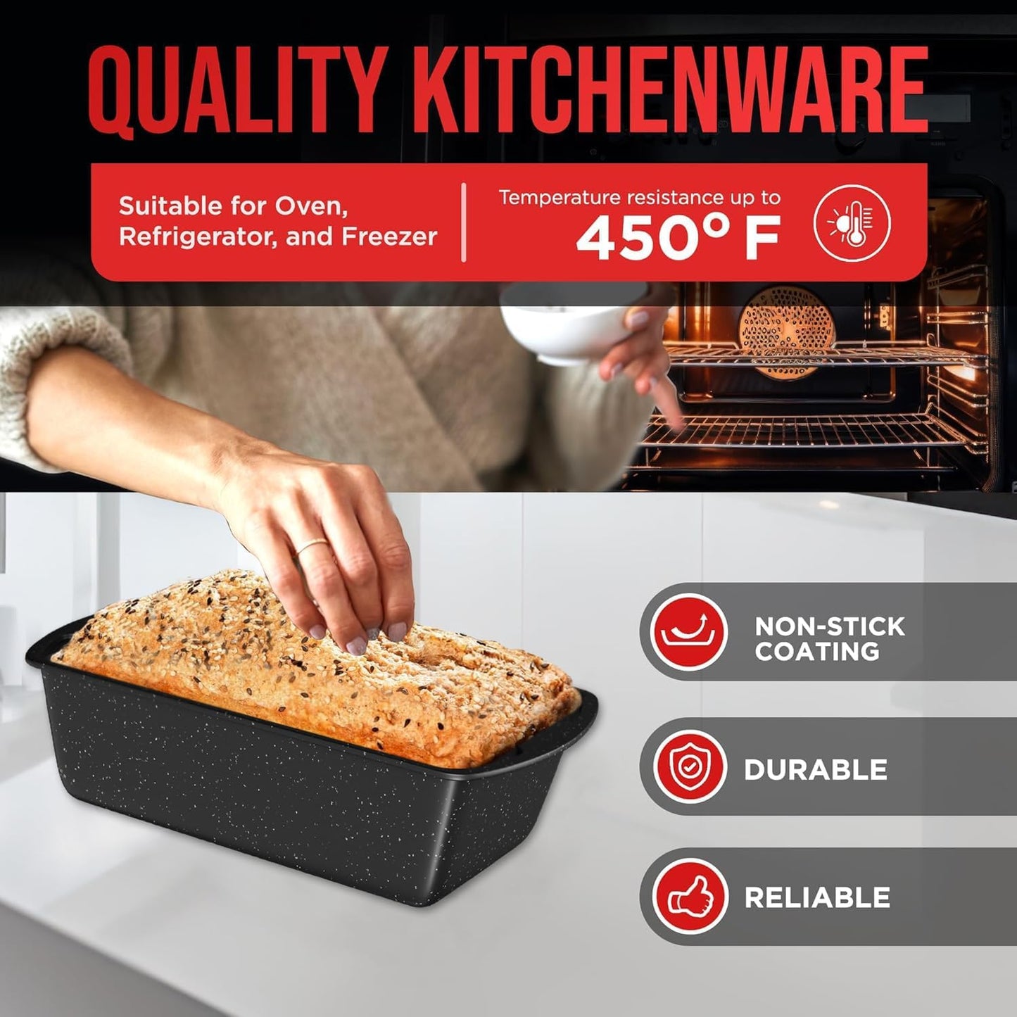 BAKKENMASTER Loaf Pan Set 1-Piece - Deluxe Nonstick Carbon Steel Bakeware for Perfect Bread and Cakes – Dishwasher Safe, Premium Pans for Home Baking