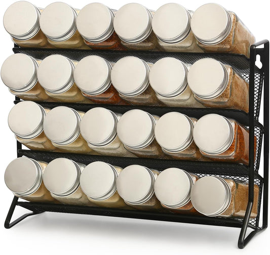 1PCS 4Tier Spice Rack for Counter Free Standing,Spice Rack for Inside Cupboard Hanging Wall Mounted Spice Seasoning Organiser Spice Jars Bottle Organizer for Kitchen Pantry（Black）